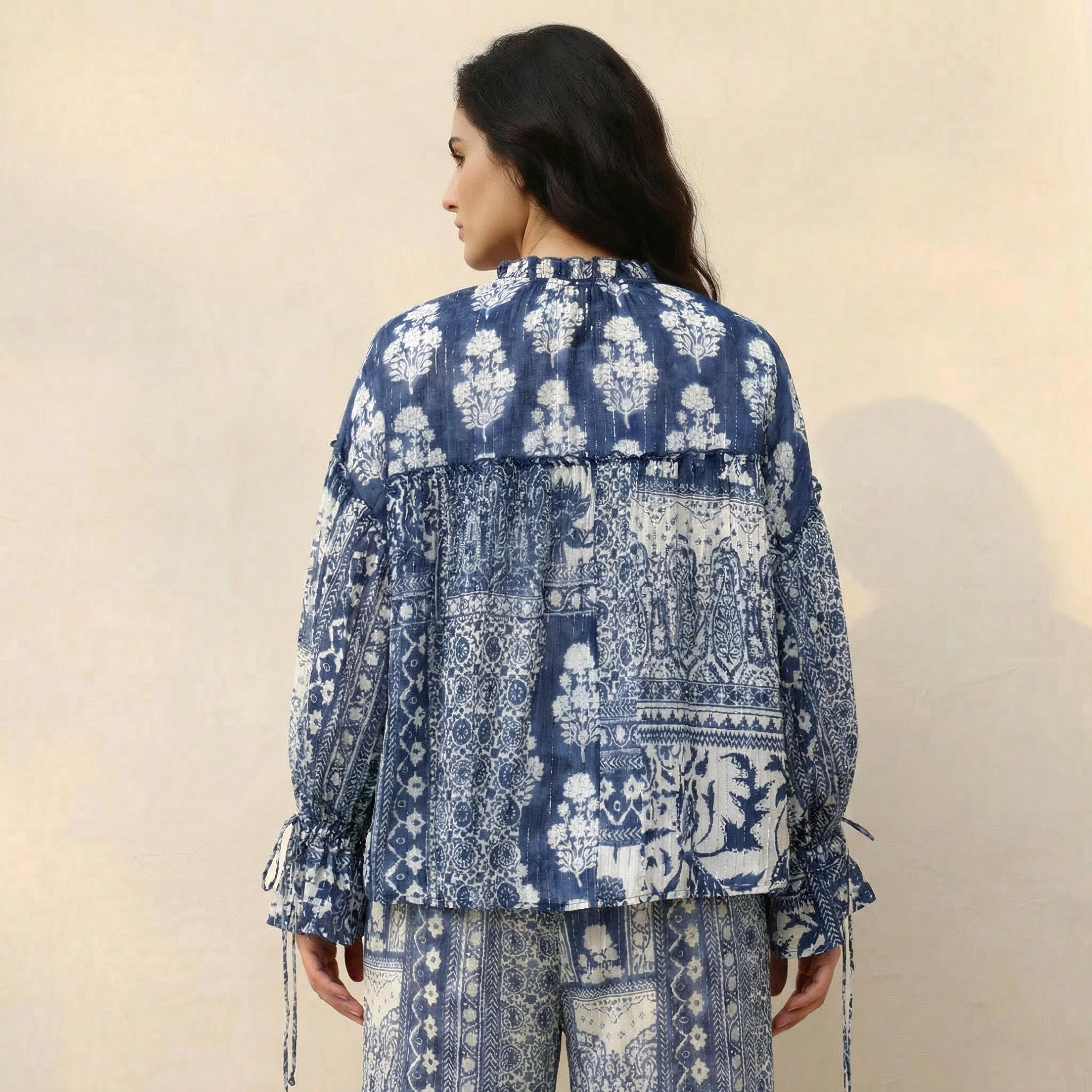 Woven Tie-Up Neck Top with Printed Design-women-clothing-shirtsandblouses-blouses-image-4