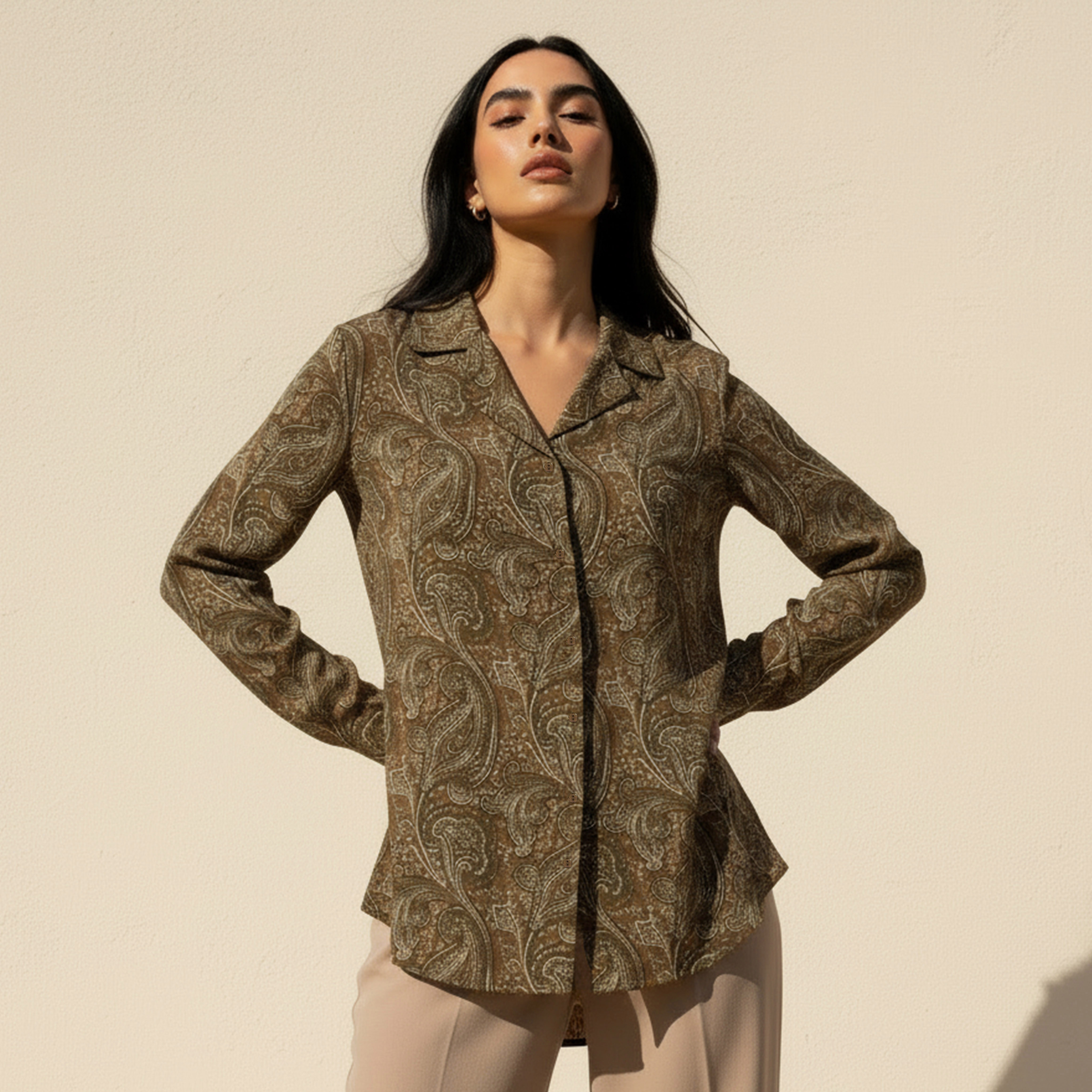 Relaxed Fit Shirt with Notch Collar-women-clothing-shirtsandblouses-shirts-image-1