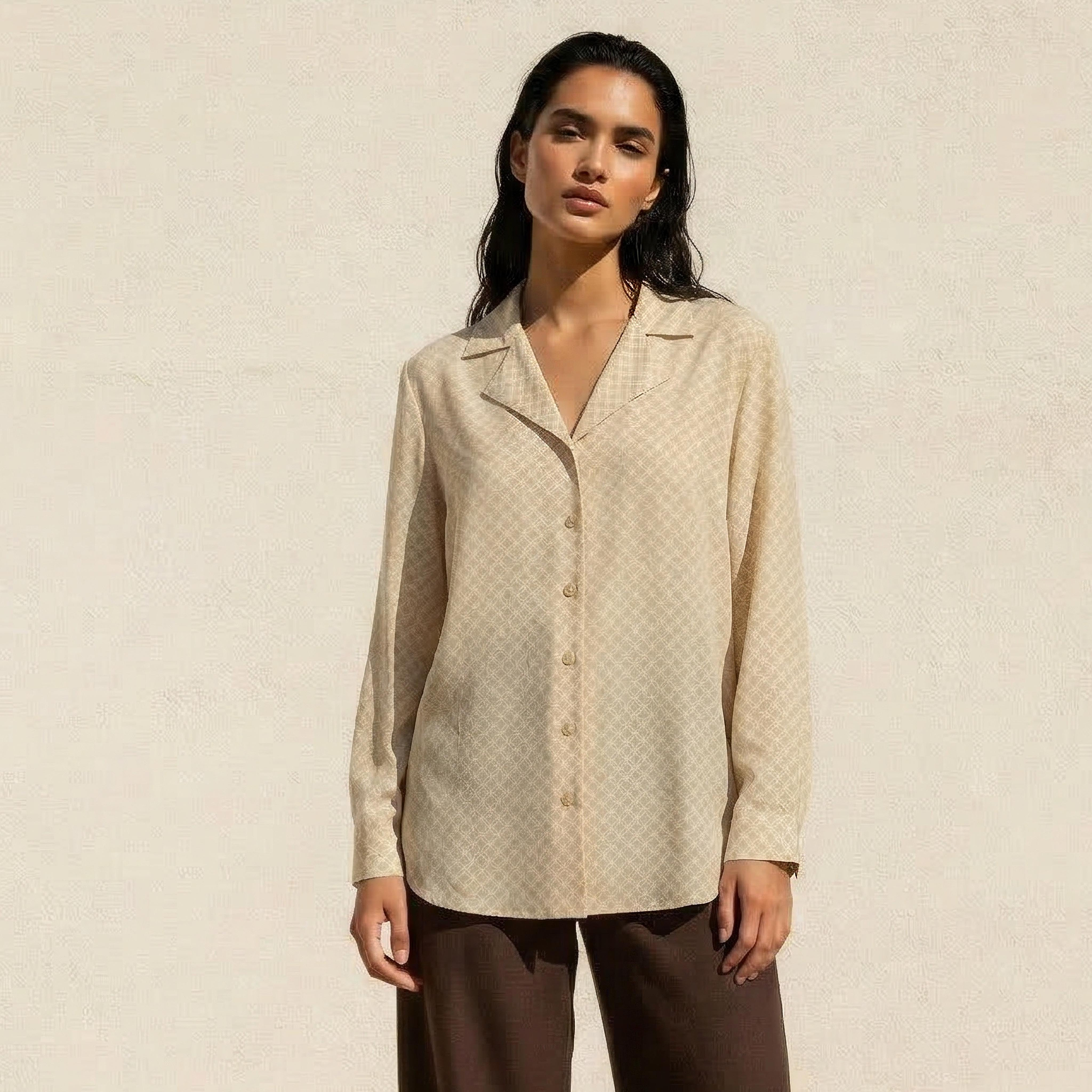 قميص بقصة مريحة وياقة مدببة-women-clothing-shirtsandblouses-shirts-image-1
