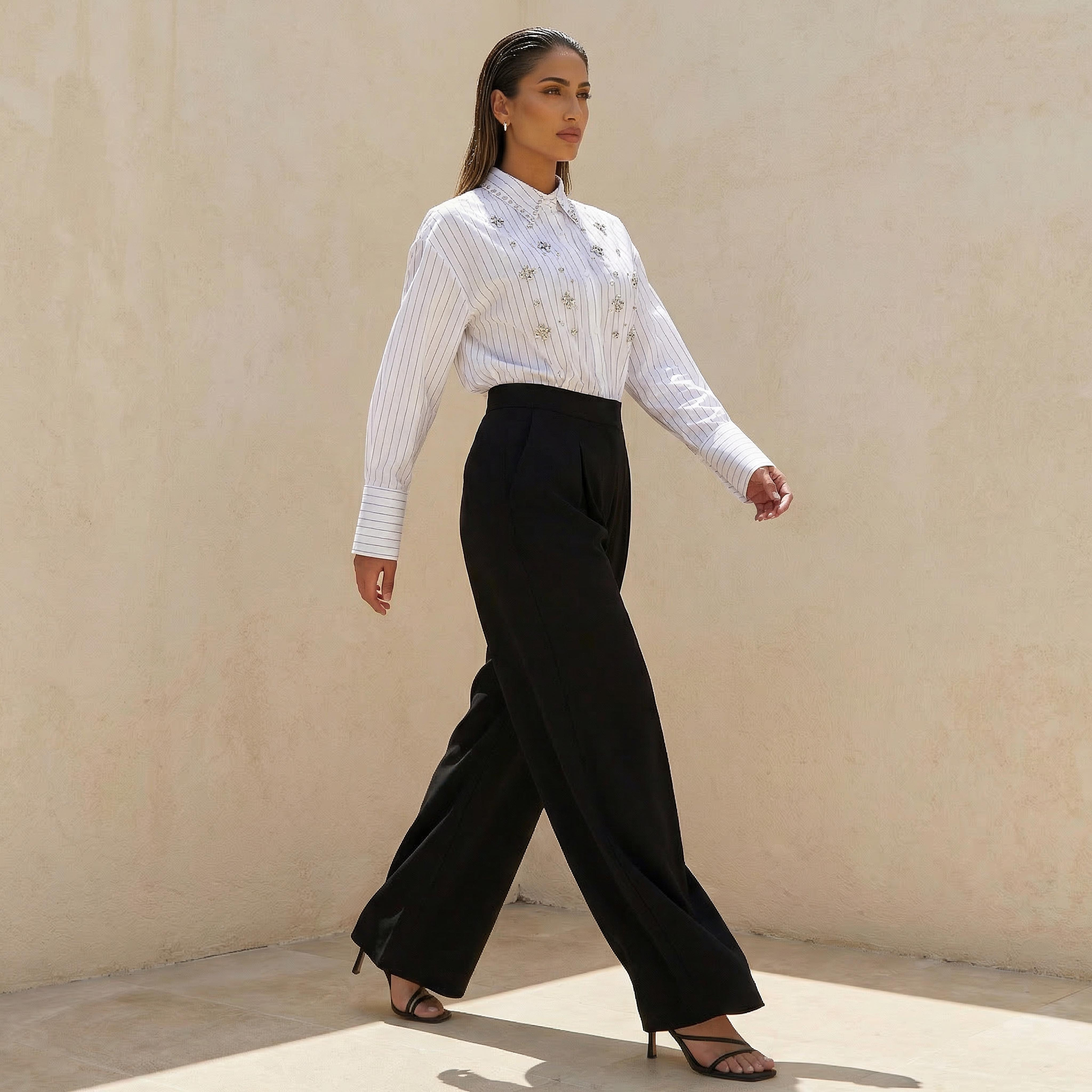 Relaxed Fit Poplin Shirt with Embellishments and Stripes-women-clothing-shirtsandblouses-shirts-image-3