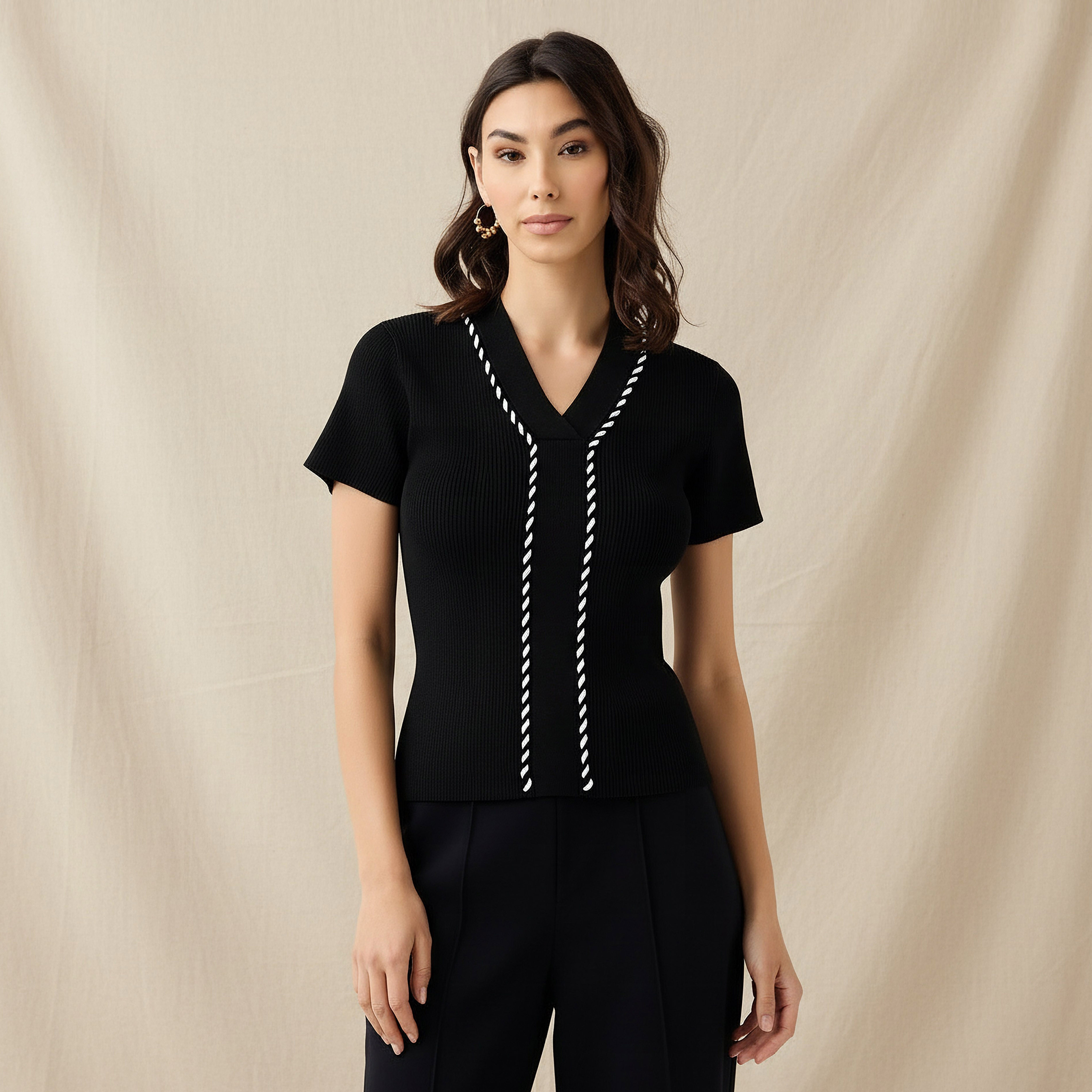 تيشيرت بقصة عادية وتفاصيل حبل-women-clothing-tshirts-image-1
