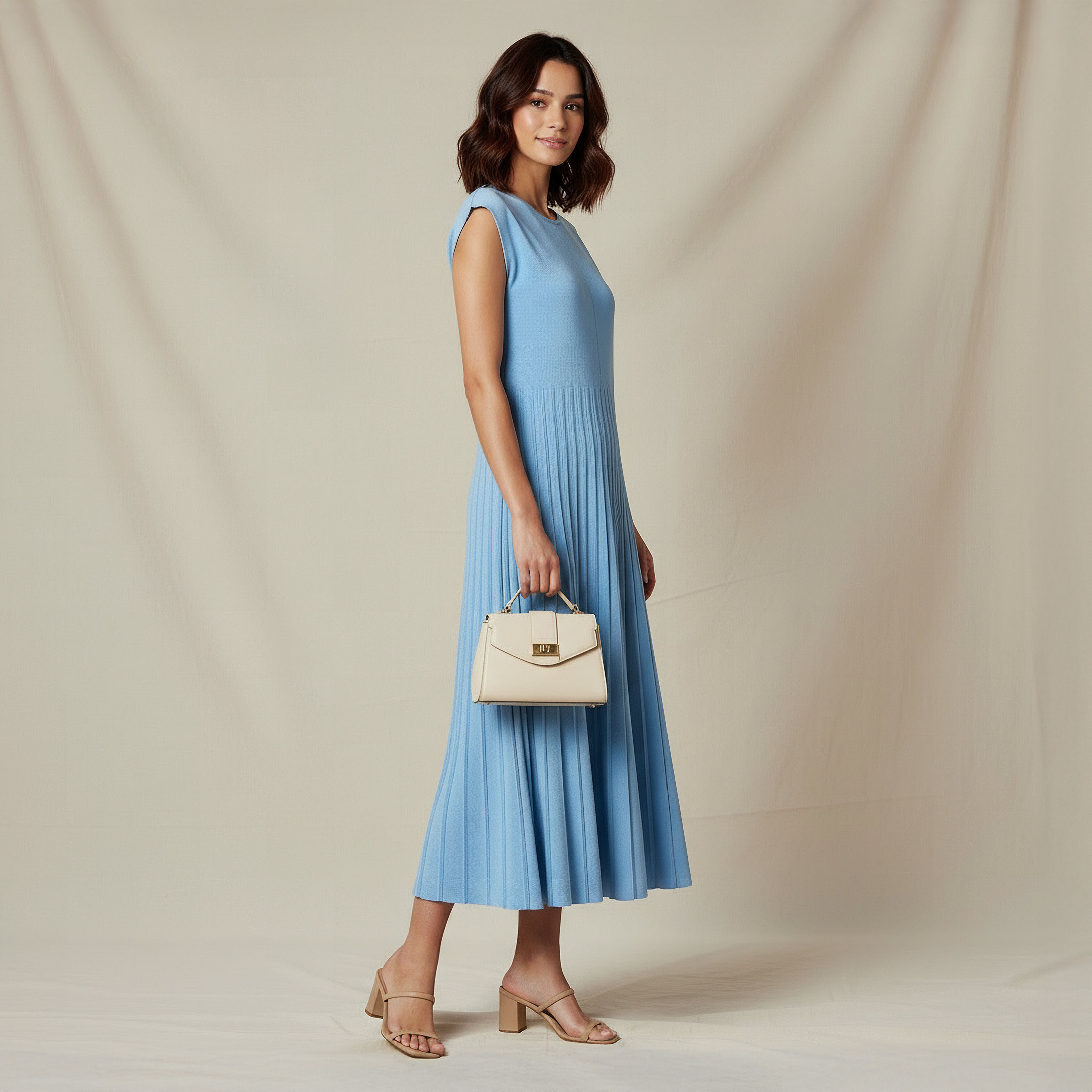 A-line Midi Sleeveless Dress with Pleated Design-women-clothing-dresses-image-2