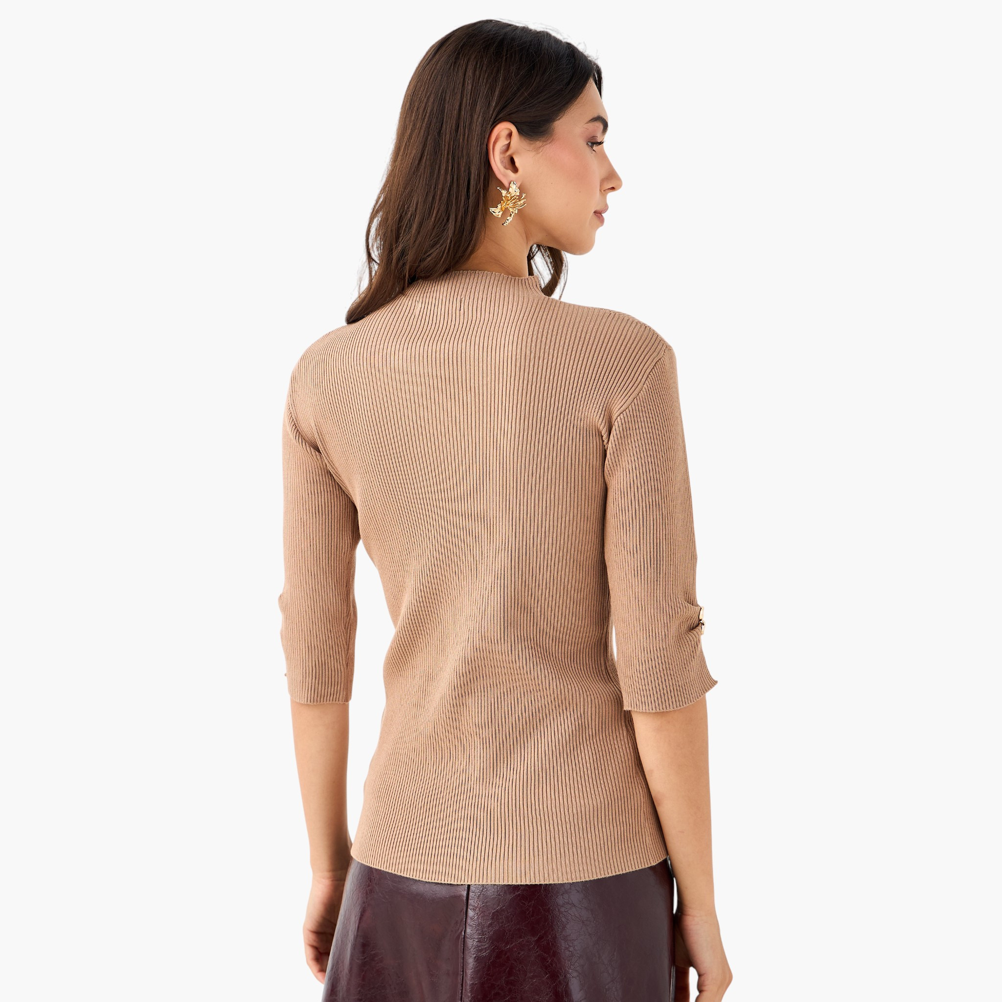 T-shirt with Ribbed Design and High Neck-women-clothing-tshirts-image-3