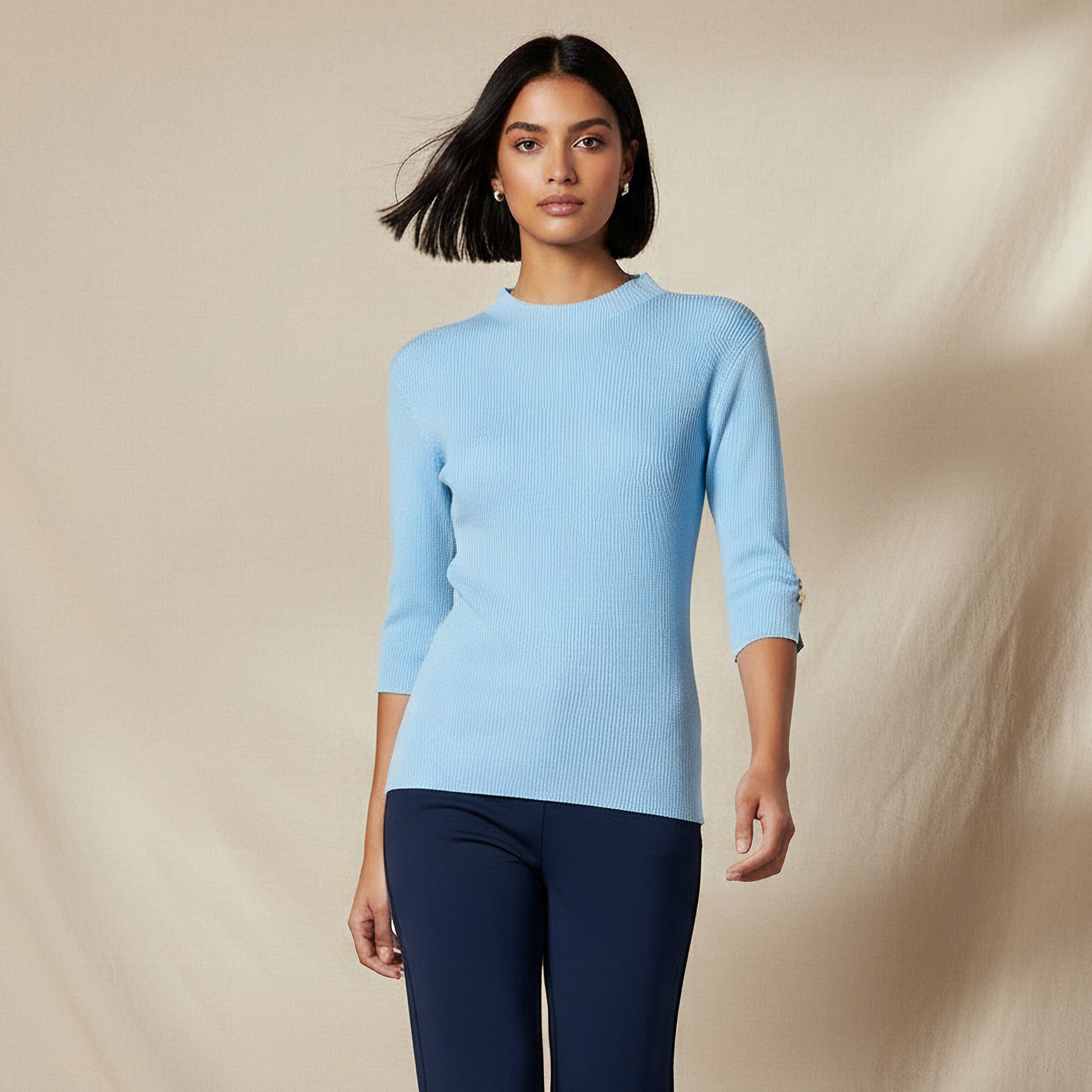 T-shirt with Ribbed Design and High Neck-women-clothing-tshirts-image-5