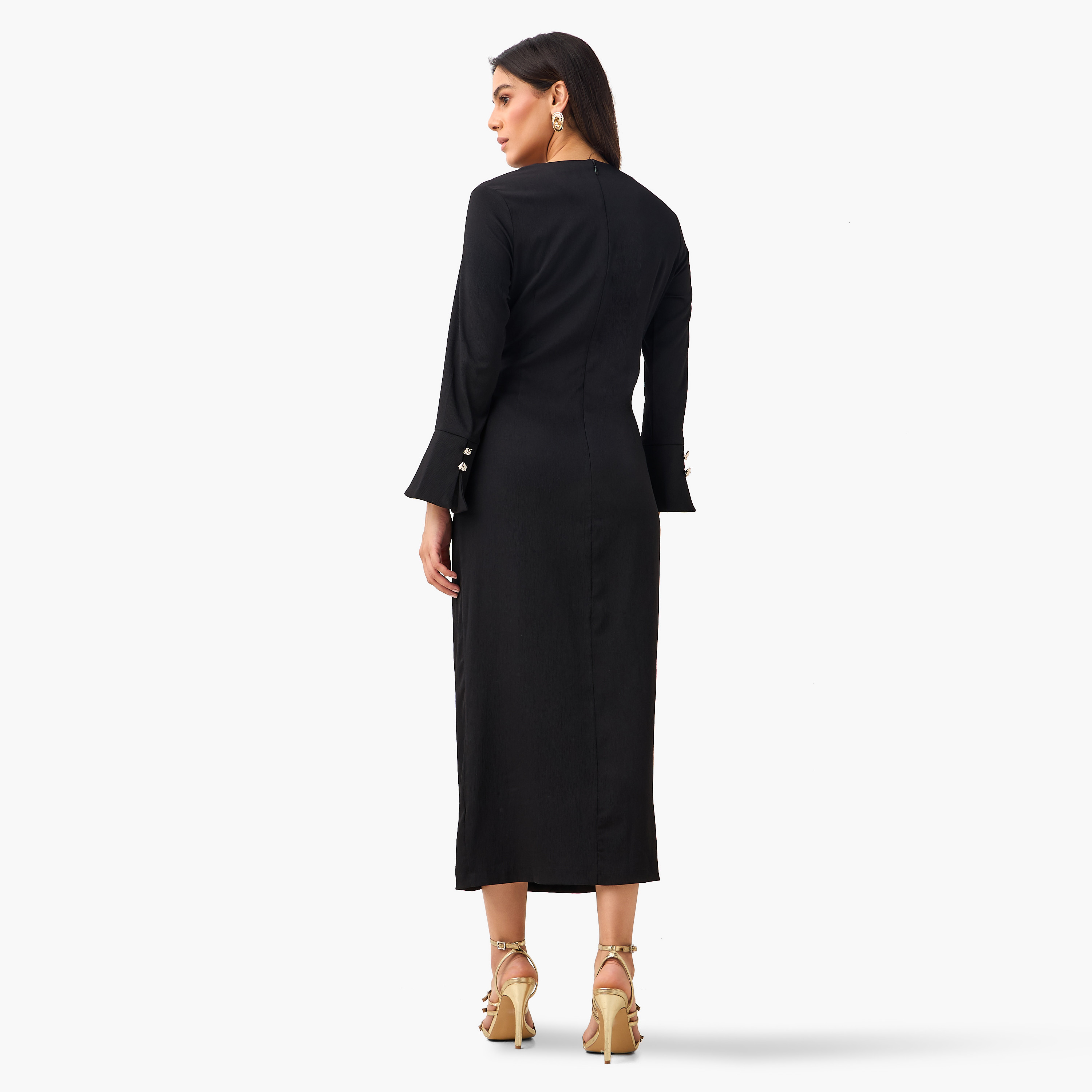 A-line Midi Dress with Draped Design-women-clothing-dresses-image-4