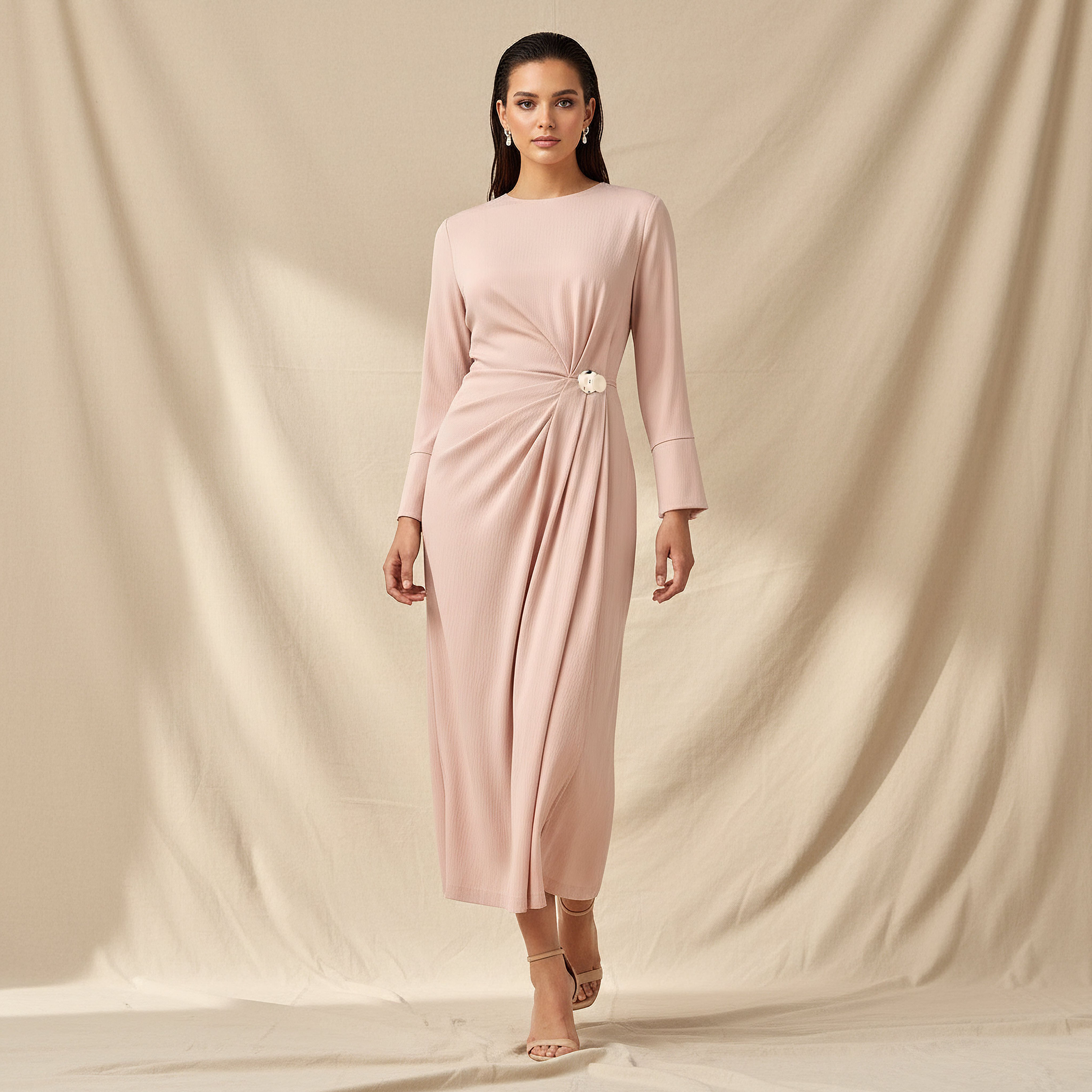 A-line Midi Dress with Draped Design-women-clothing-dresses-image-1