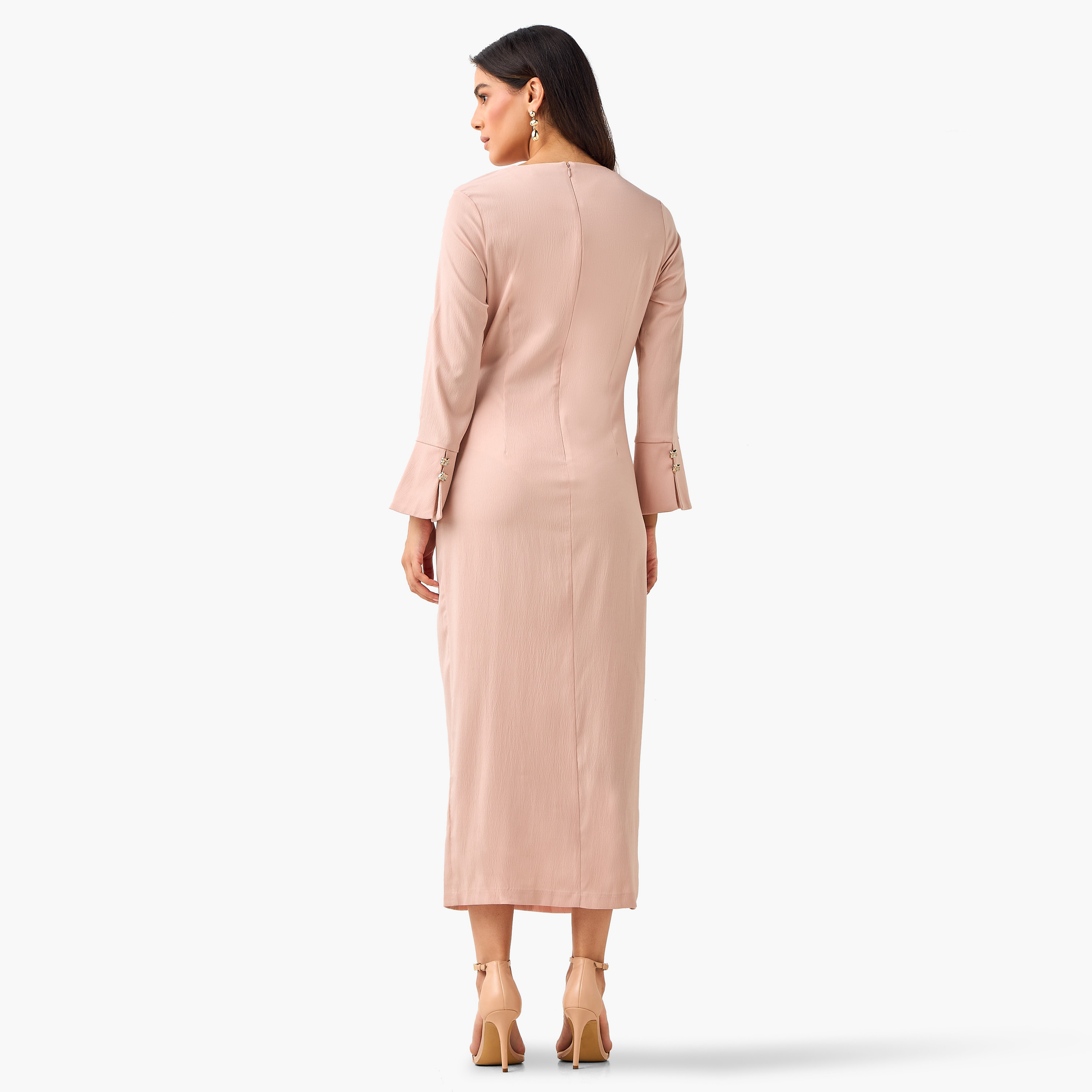 A-line Midi Dress with Draped Design-women-clothing-dresses-image-4