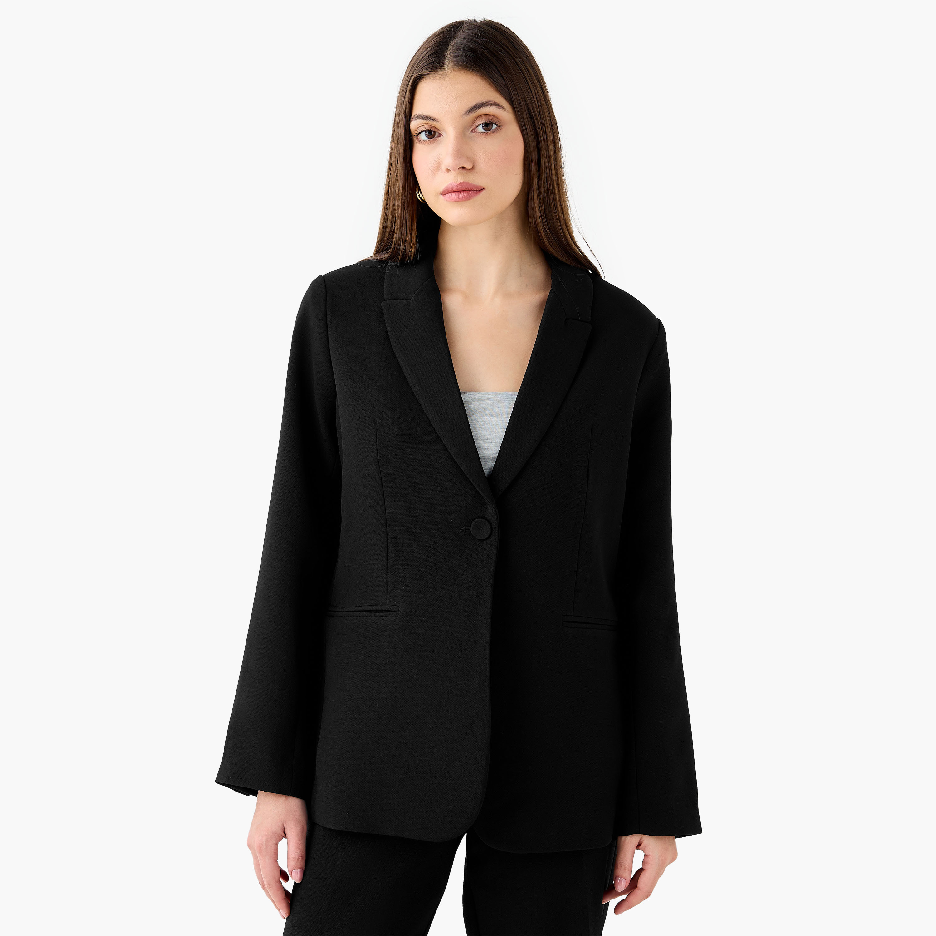 بليزر عادي بزر واحد وياقة مطوية-women-clothing-coatsandjackets-blazers-image-5