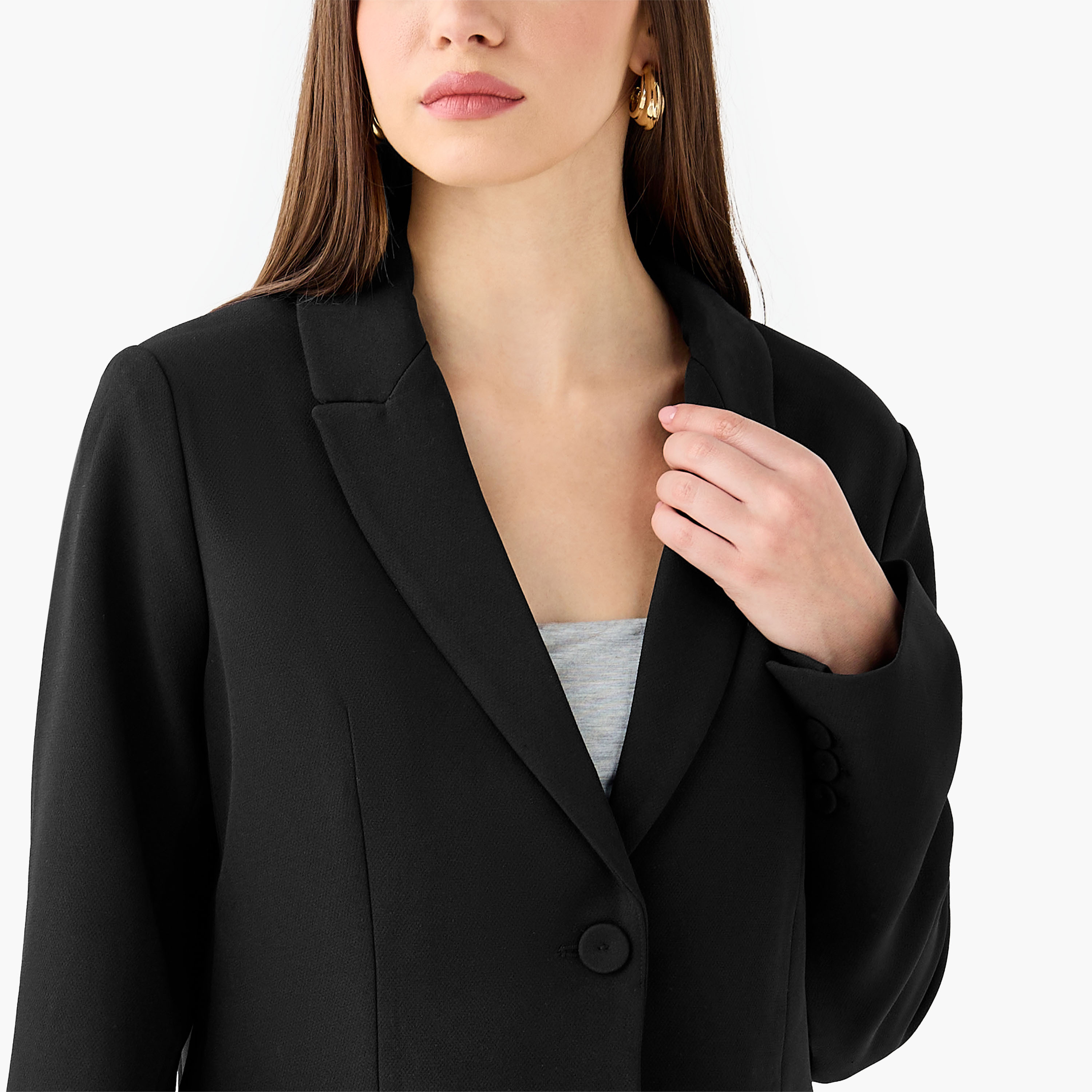 بليزر عادي بزر واحد وياقة مطوية-women-clothing-coatsandjackets-blazers-image-2