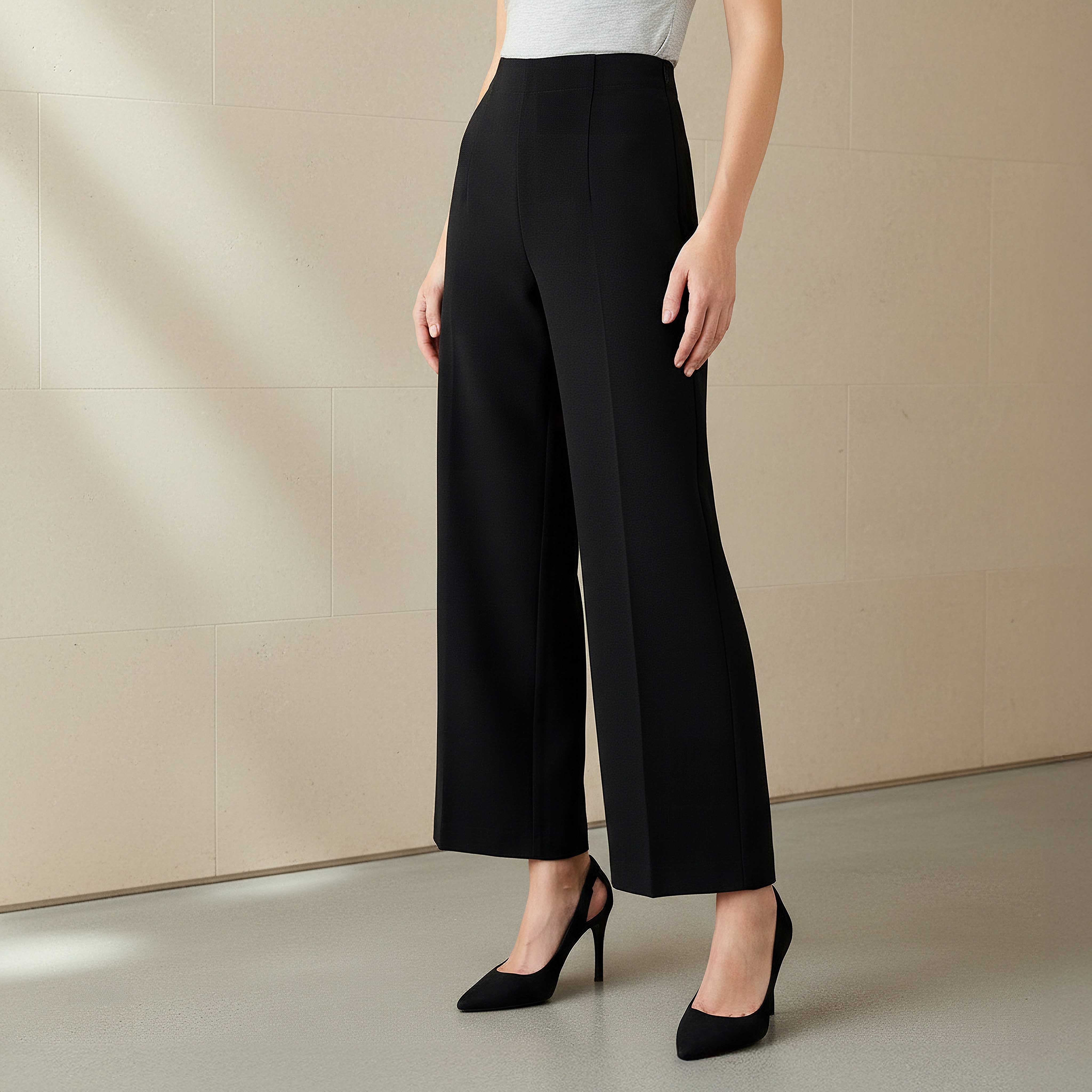 بنطلون بقصة عادية وخصر مرن-women-clothing-bottoms-trousers-image-1