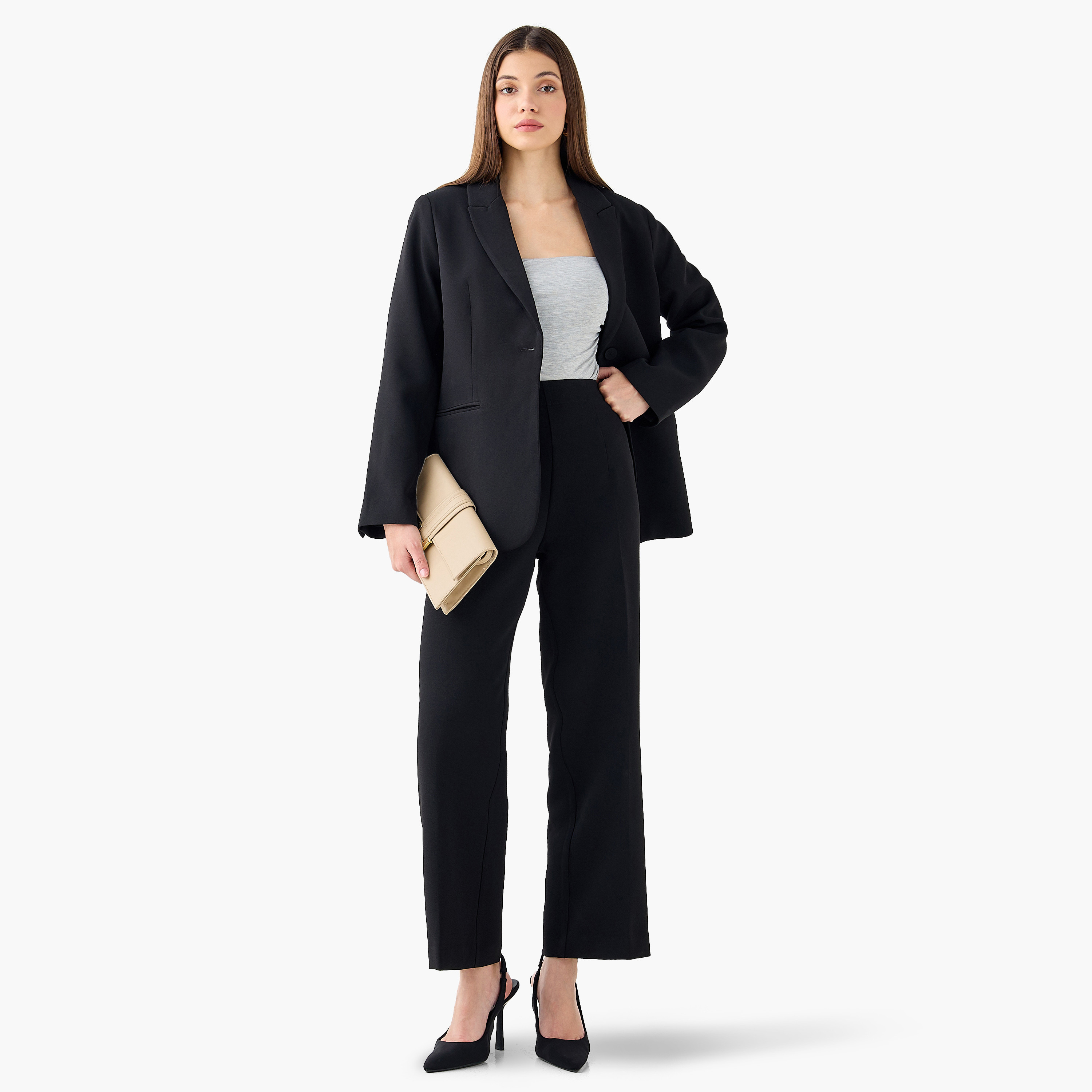 بنطلون بقصة عادية وخصر مرن-women-clothing-bottoms-trousers-image-2