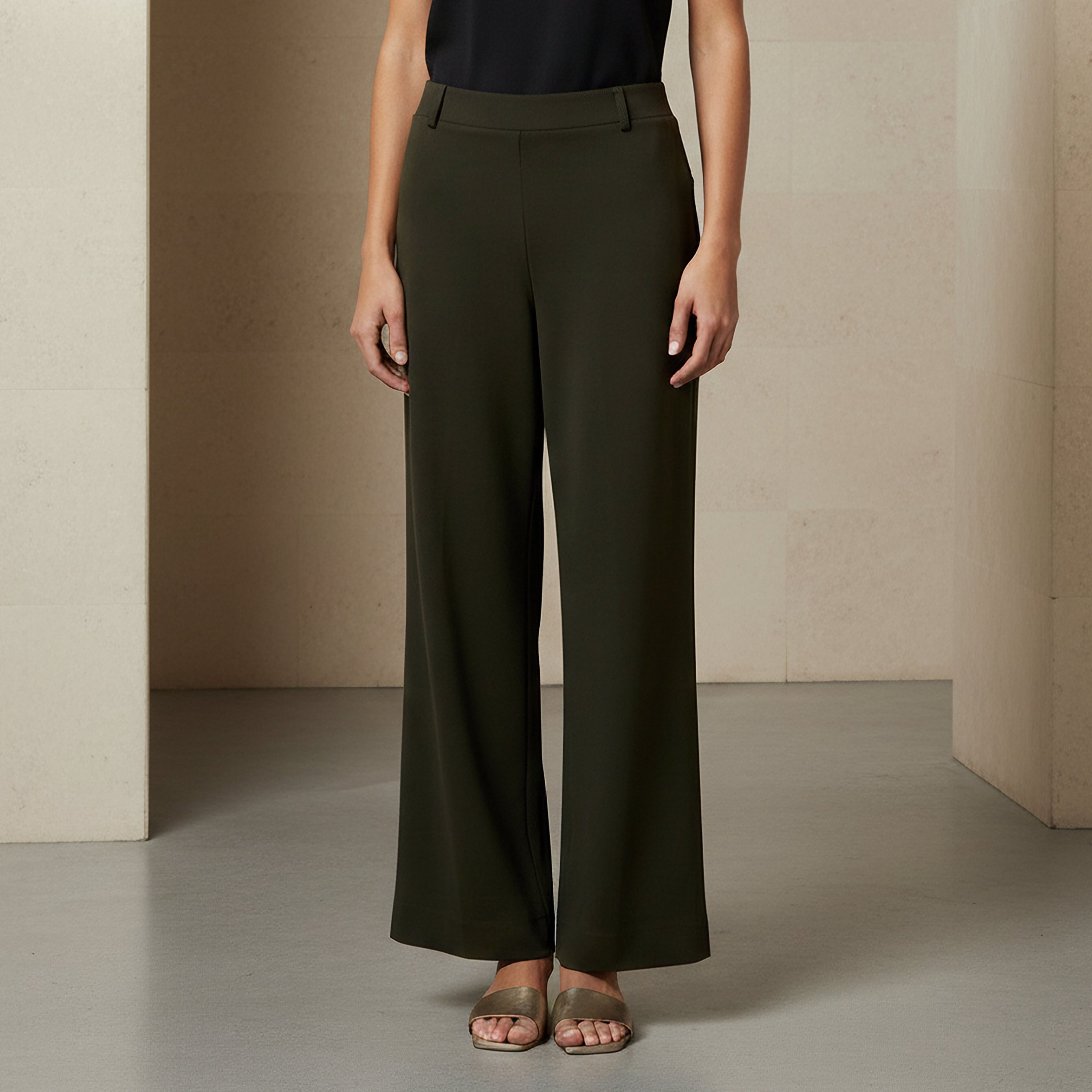 Regular Fit Trousers with Elasticated Waistband-women-clothing-bottoms-trousers-image-1