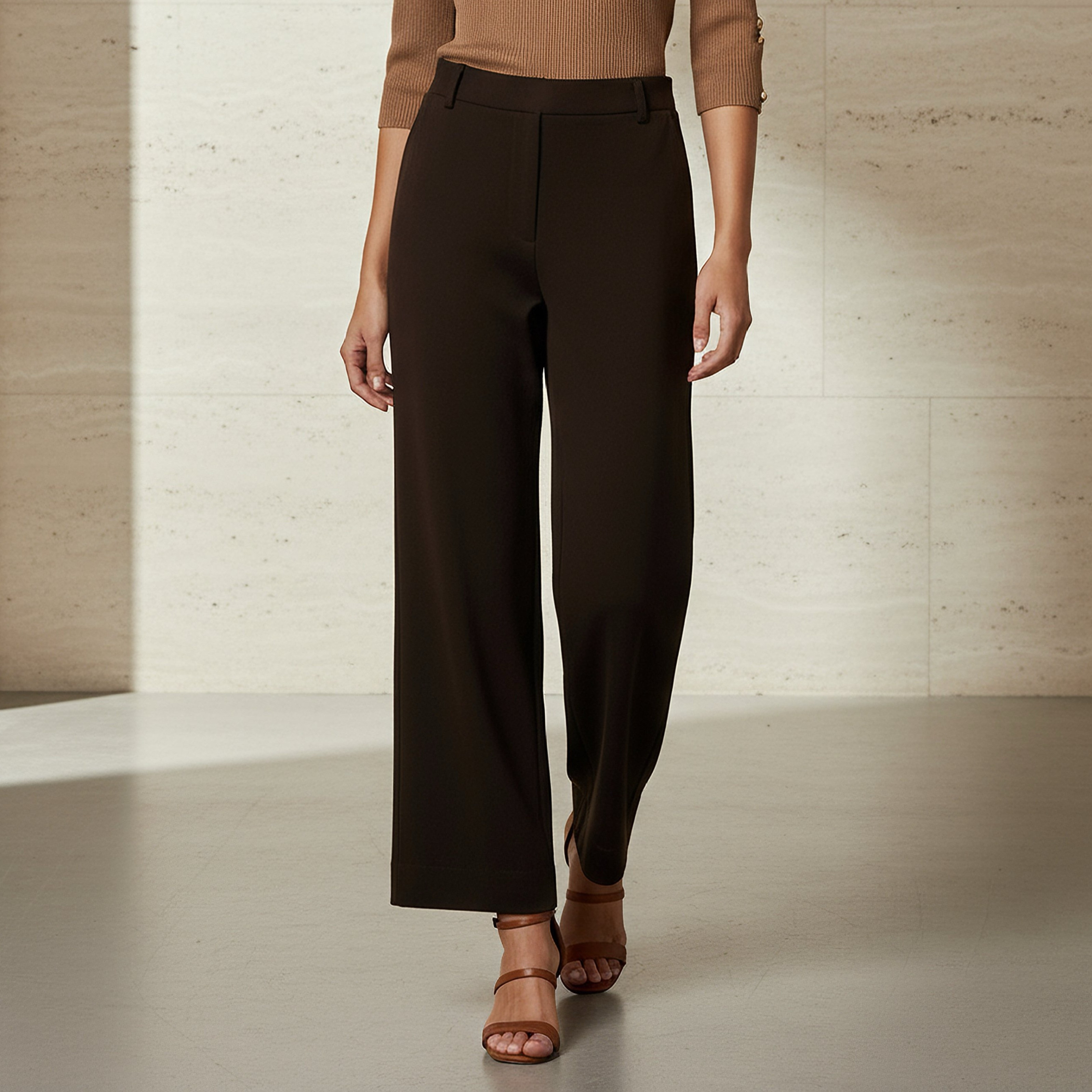 Regular Fit Trousers with Elasticated Waistband-women-clothing-bottoms-trousers-image-1