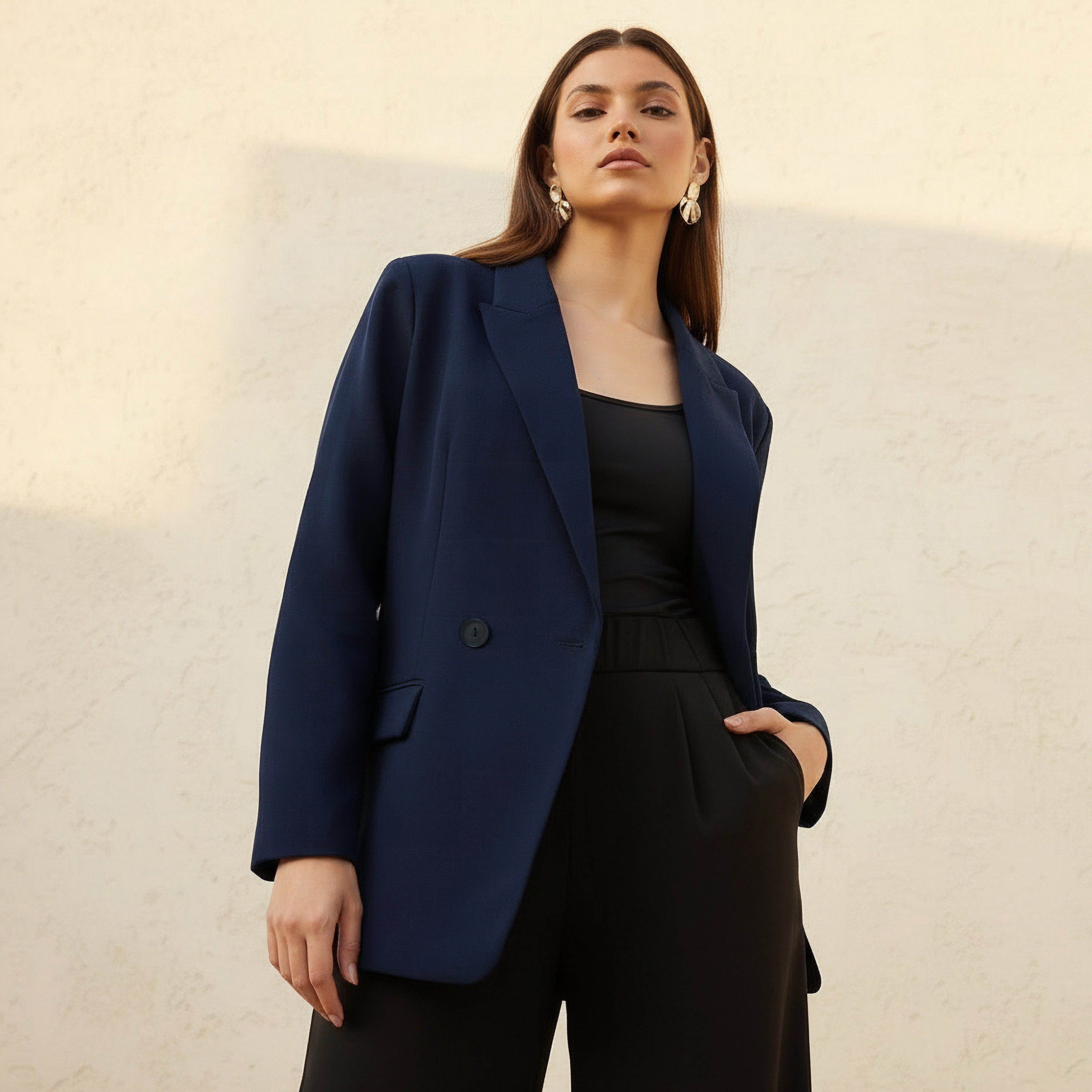 Oversized Blazer with Double Breasted Closure-women-clothing-coordsets-image-1