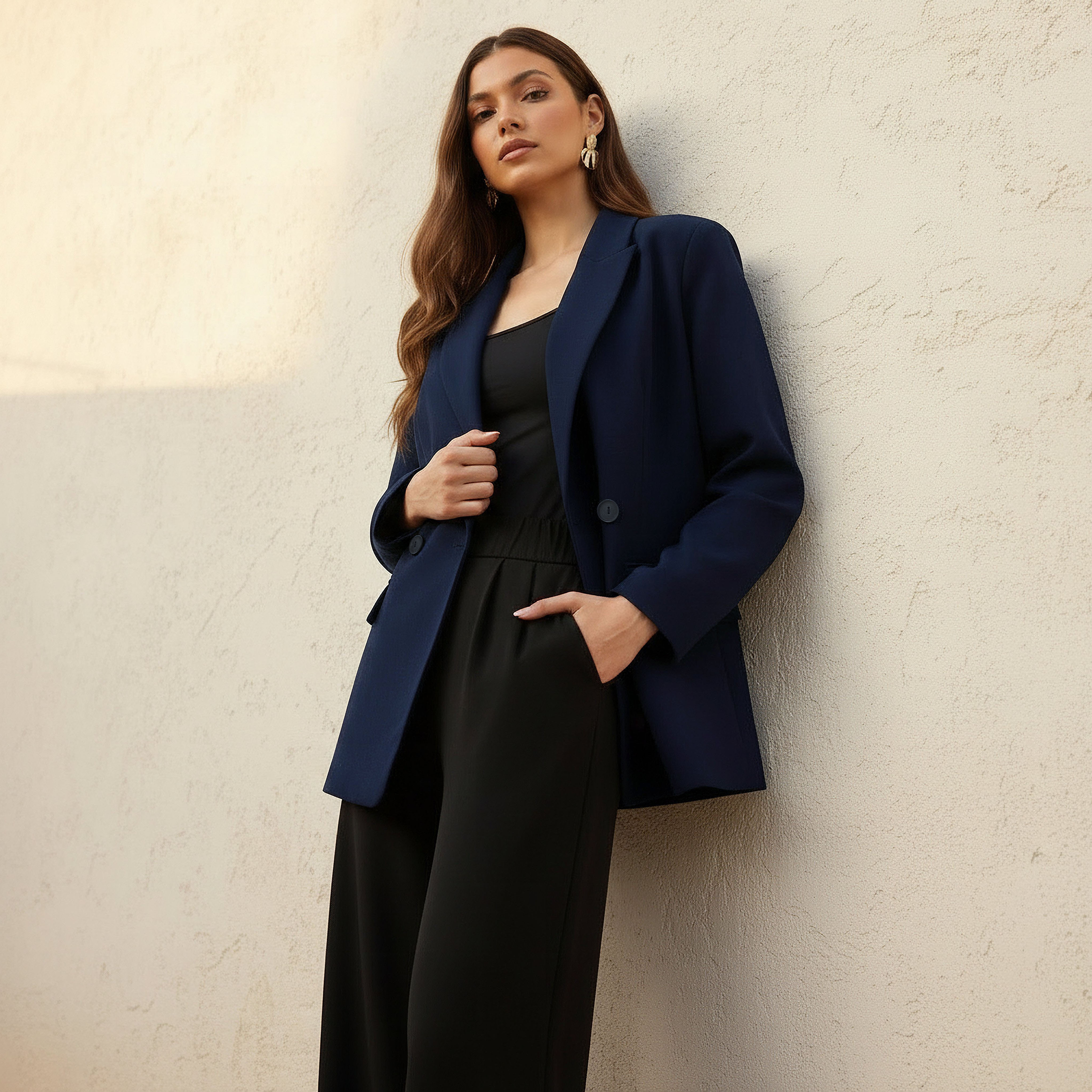 Oversized Blazer with Double Breasted Closure-women-clothing-coordsets-image-2
