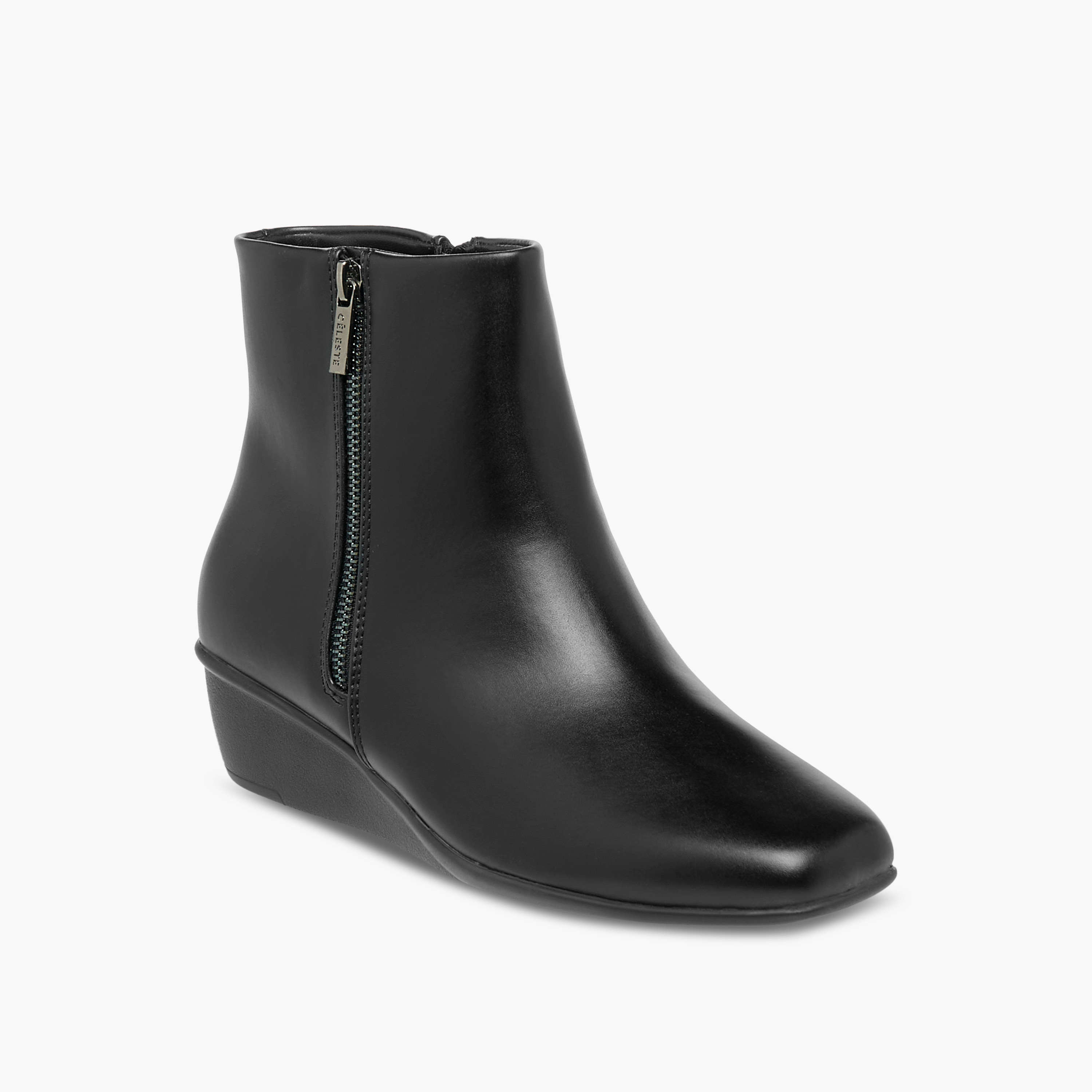Celeste Women's Solid Wedge Heel Ankle Boots with Zip Closure-women-shoes-boots-image-2