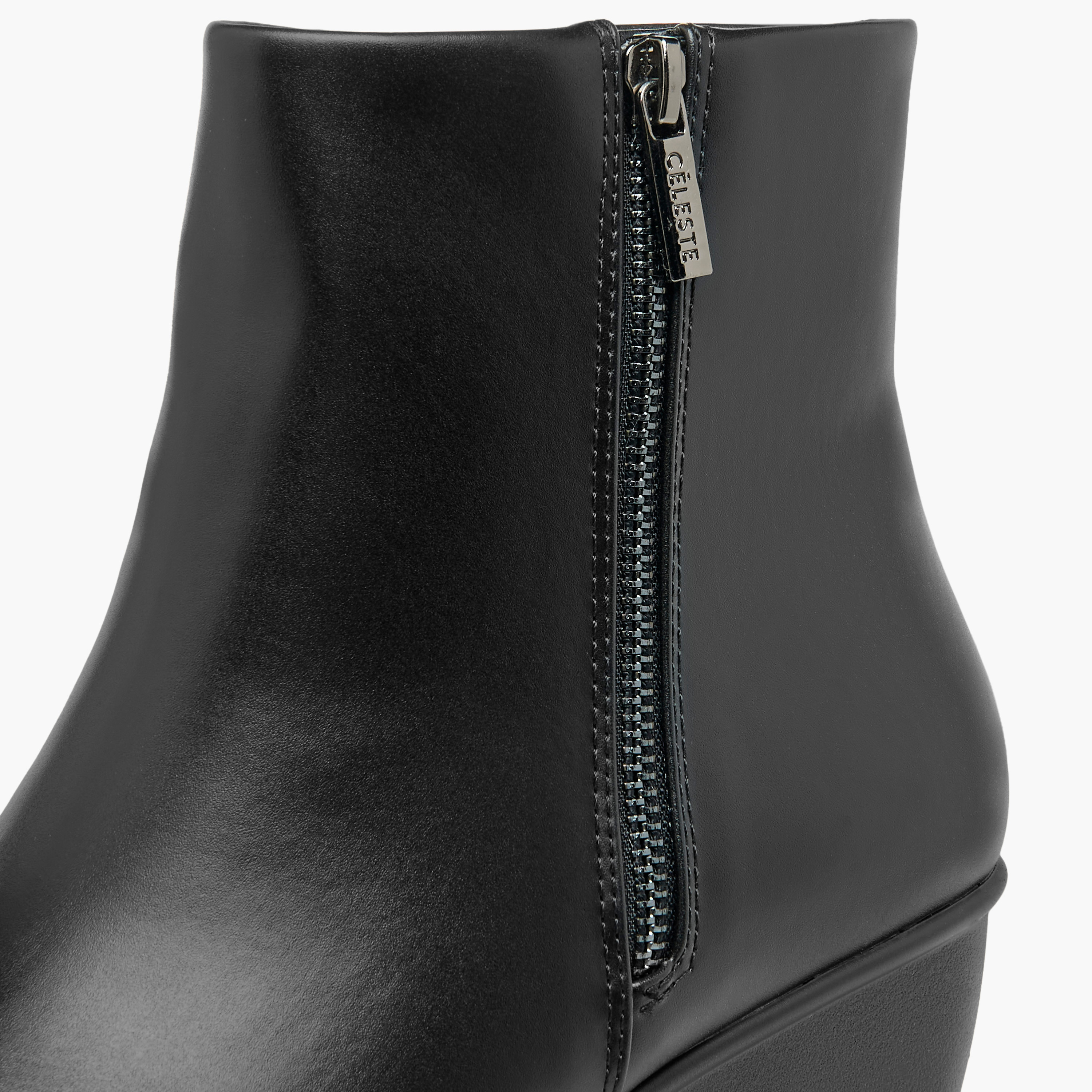Celeste Women's Solid Wedge Heel Ankle Boots with Zip Closure-women-shoes-boots-image-4