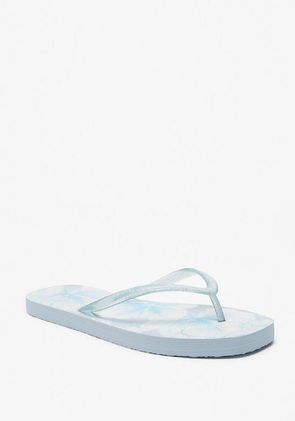 Aqua Floral Print Slip-On Flip Flops-Women%27s Flip Flops & Beach Slippers-image-1