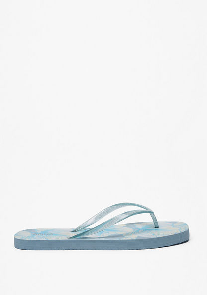 Aqua Floral Print Slip-On Flip Flops-Women%27s Flip Flops & Beach Slippers-image-2