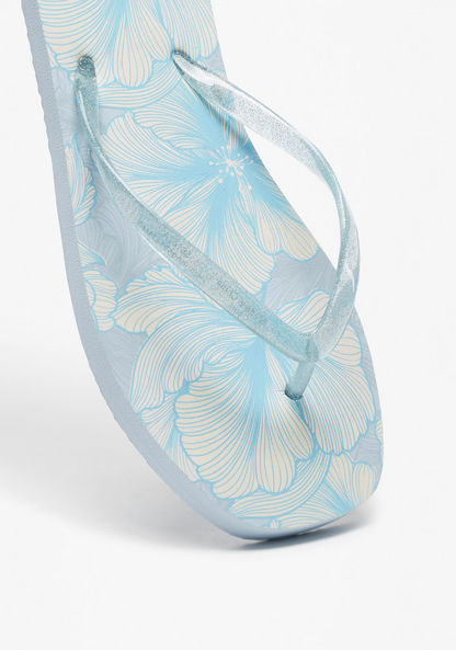 Aqua Floral Print Slip-On Flip Flops-Women%27s Flip Flops & Beach Slippers-image-3