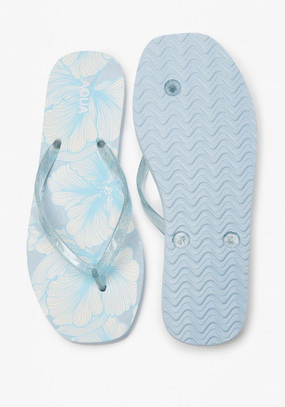 Aqua Floral Print Slip-On Flip Flops-Women%27s Flip Flops & Beach Slippers-image-4