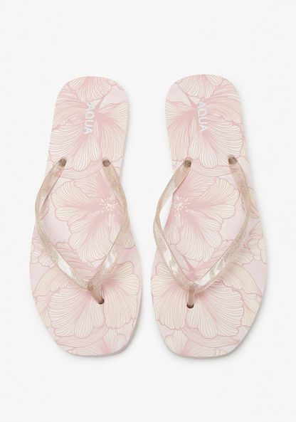 Aqua Floral Print Slip-On Flip Flops-Women%27s Flip Flops & Beach Slippers-image-0