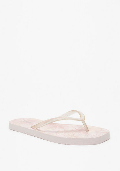 Aqua Floral Print Slip-On Flip Flops-Women%27s Flip Flops & Beach Slippers-image-1