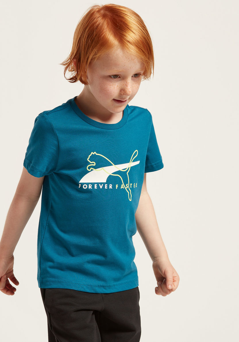 Puma Logo Graphic Print T-shirt with Short Sleeves-Tops-image-1