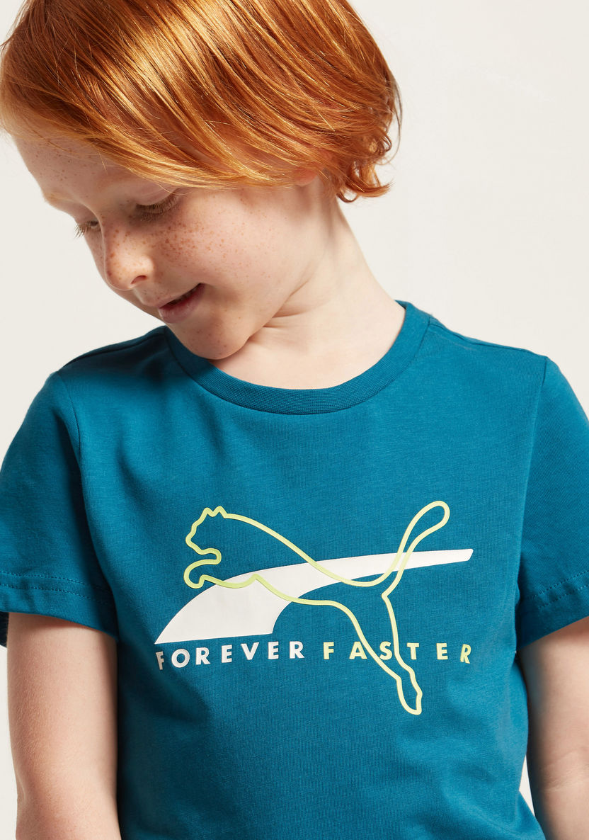 Puma Logo Graphic Print T-shirt with Short Sleeves-Tops-image-2