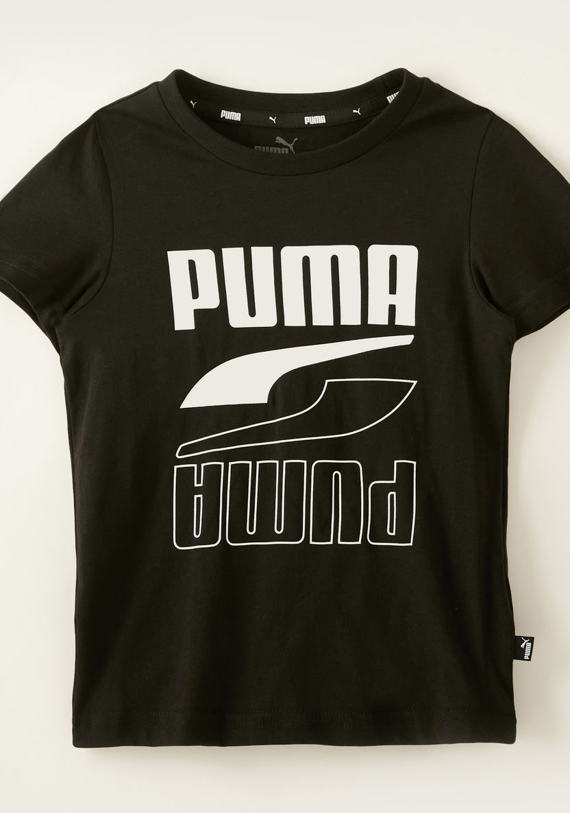 PUMA Graphic Print T-shirt with Round Neck and Short Sleeves-Tops-image-0