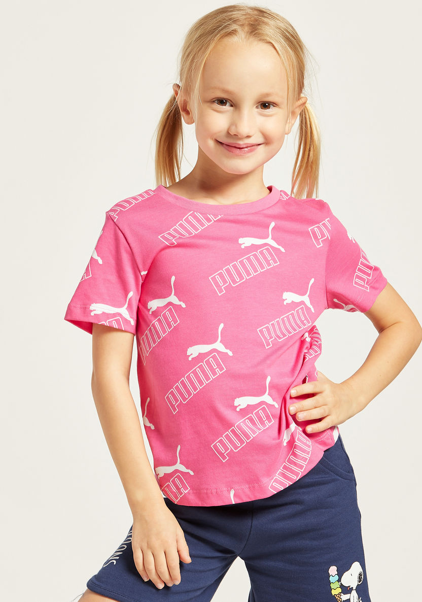 PUMA All-Over Print T-shirt with Round Neck and Short Sleeves-Tops-image-1