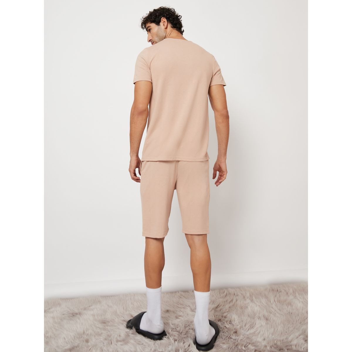 Styli Unwind Slogan Print Button Detail T-shirt and Shorts Nightwear Set-men-clothing-nightwear-sets-image-5