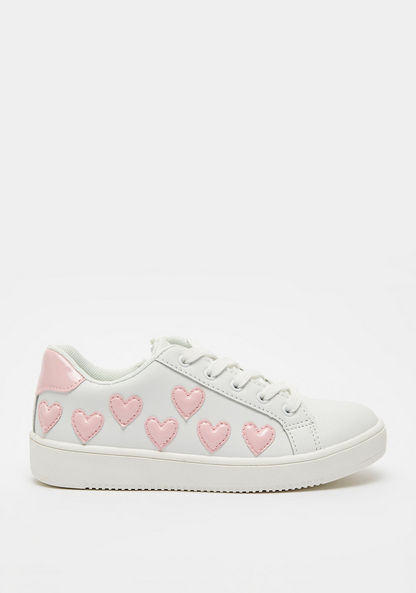 Little Missy Textured Lace-Up Sneakers with Heart Appliques-Girl%27s Sneakers-image-0