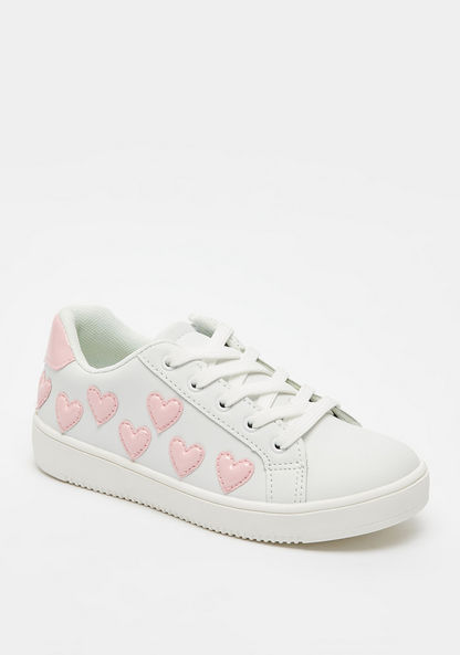 Little Missy Textured Lace-Up Sneakers with Heart Appliques-Girl%27s Sneakers-image-1