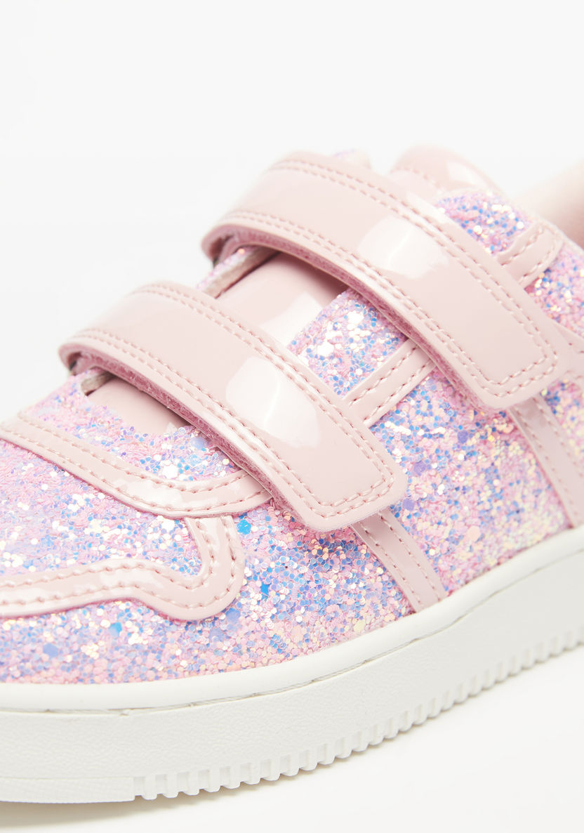 Little Missy Glitter Textured Sneakers with Hook and Loop Closure-Girl%27s Sneakers-image-3