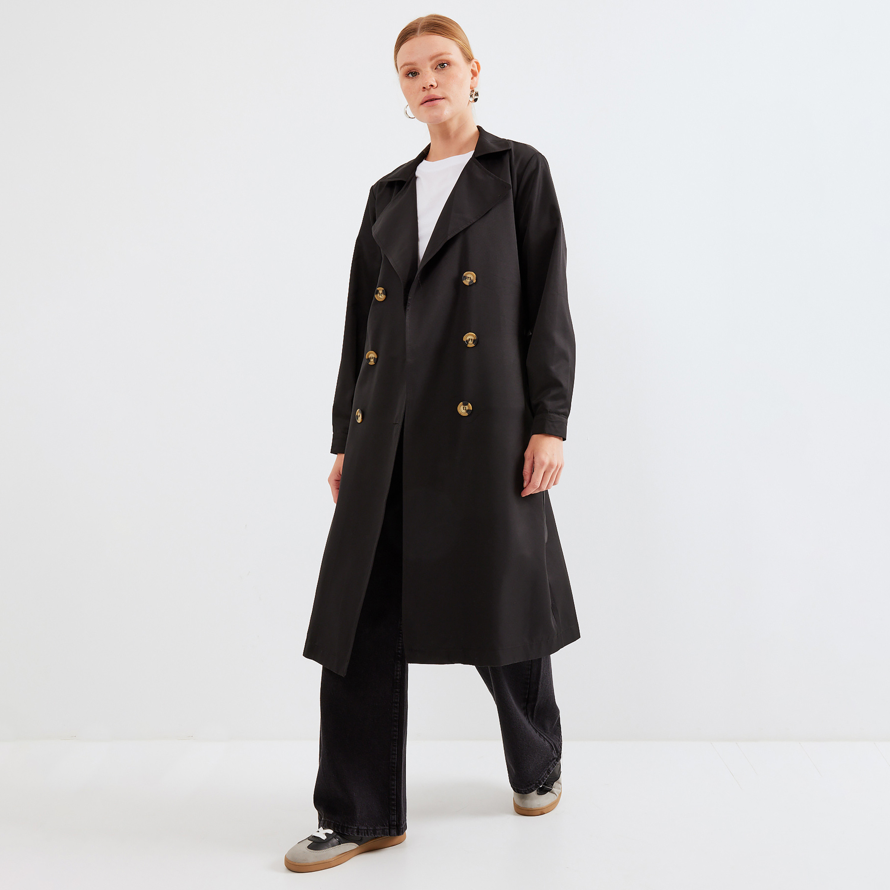 معطف ترنش مزدوج الصدر بياقة مطوية نسائي باللون الأسود من بيجدارت-women-clothing-coatsandjackets-coats-image-5