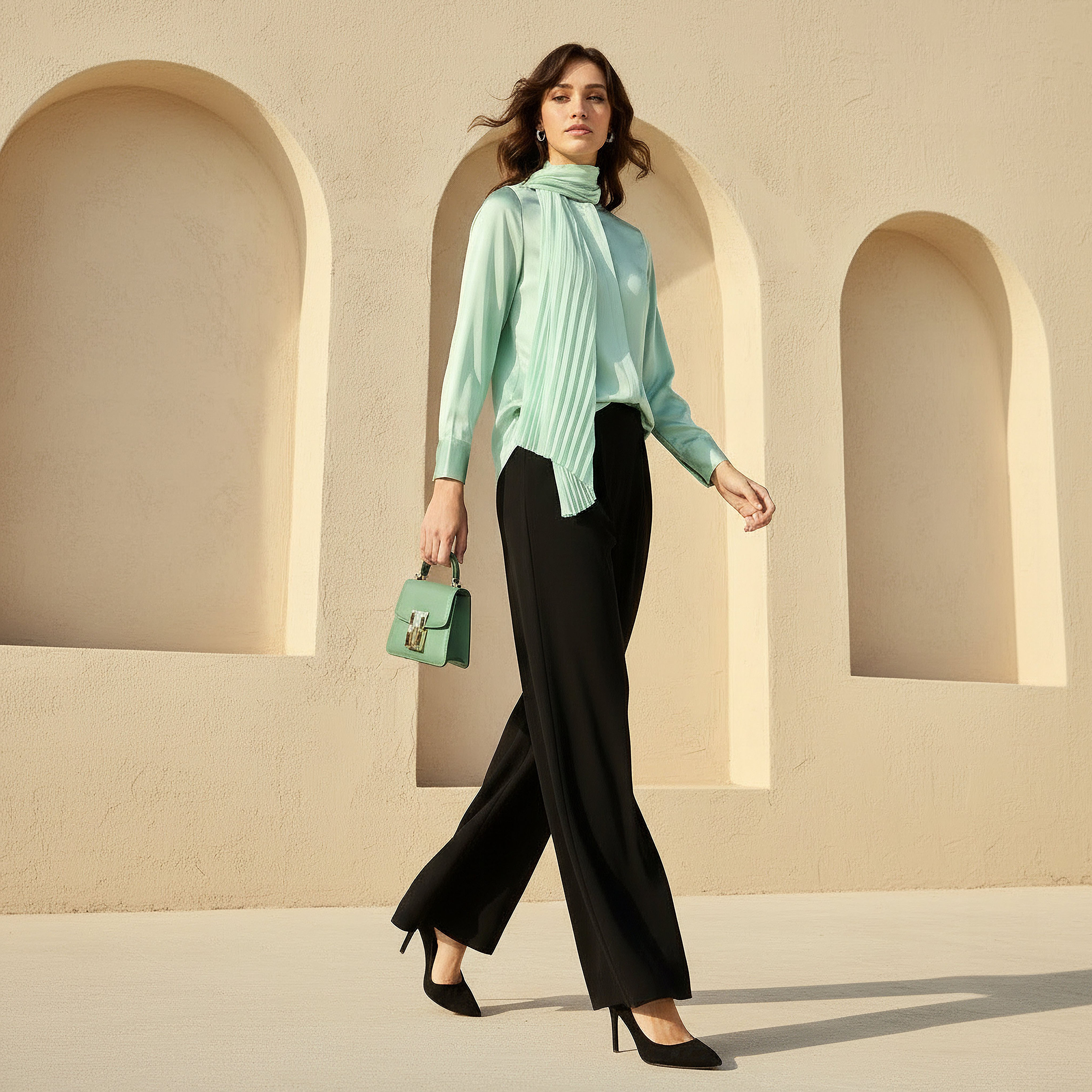 Regular Fit Shirt with Attached Scarf-women-clothing-shirtsandblouses-shirts-image-2
