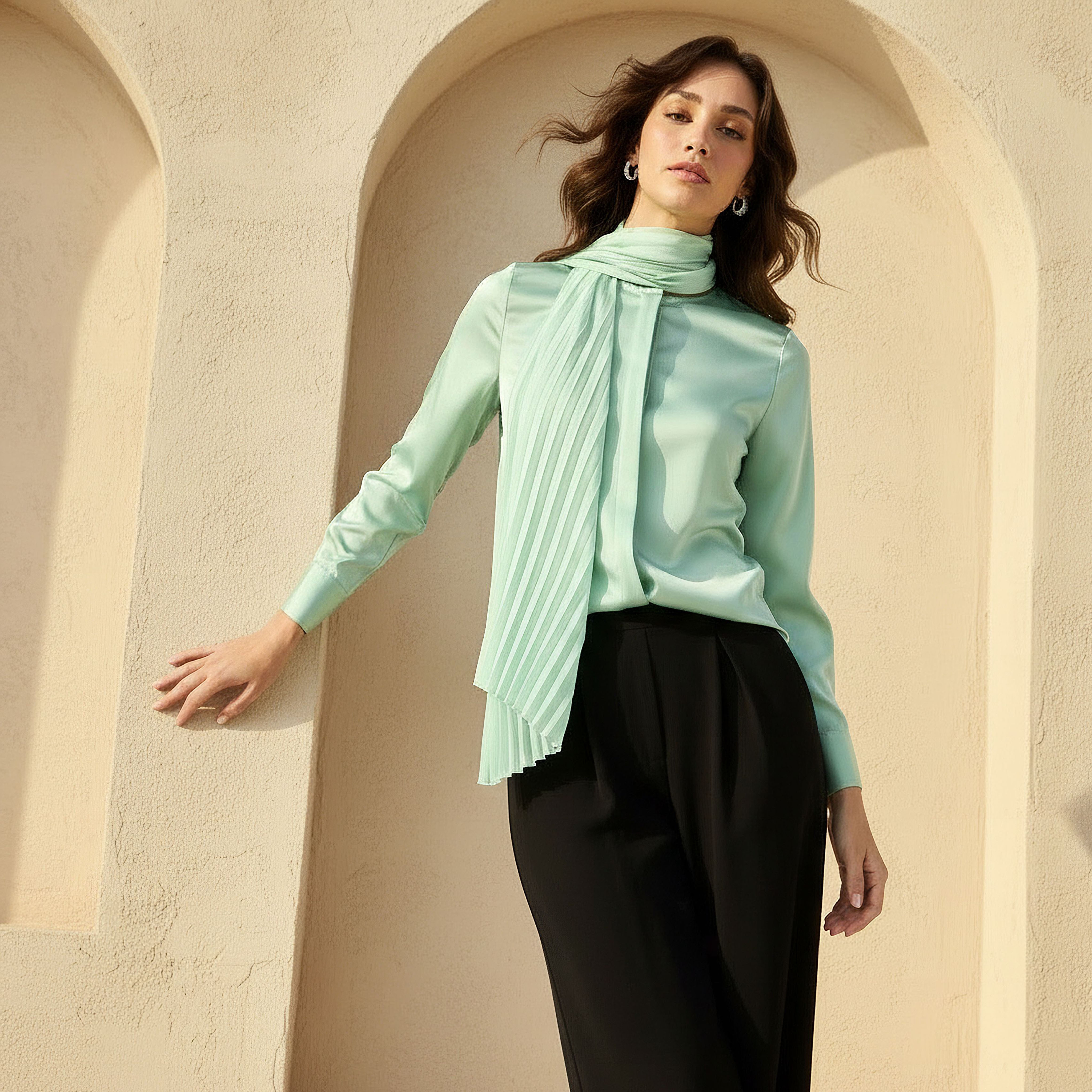 Regular Fit Shirt with Attached Scarf-women-clothing-shirtsandblouses-shirts-image-3