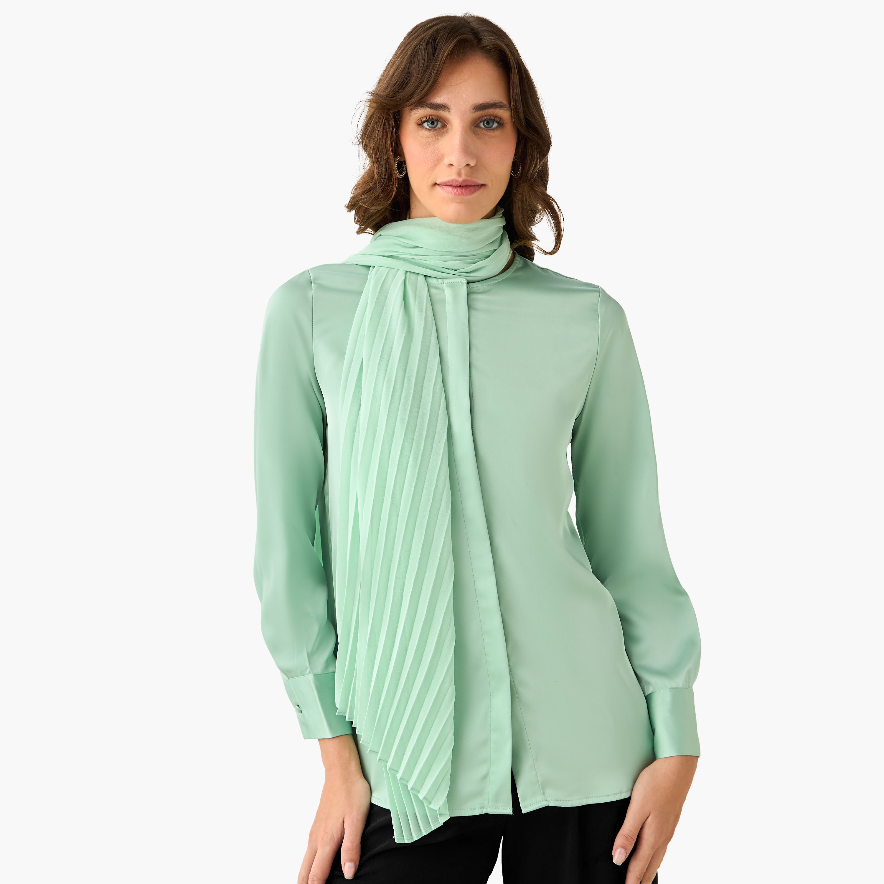 Regular Fit Shirt with Attached Scarf-women-clothing-shirtsandblouses-shirts-image-4