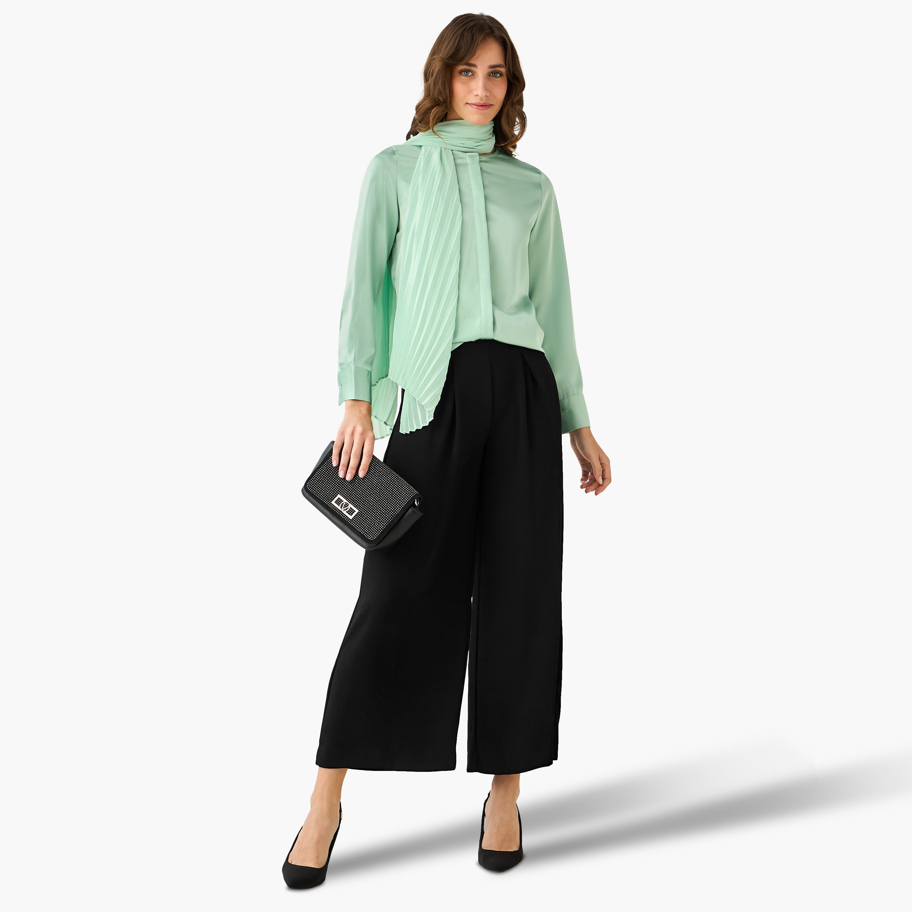 Regular Fit Shirt with Attached Scarf-women-clothing-shirtsandblouses-shirts-image-5