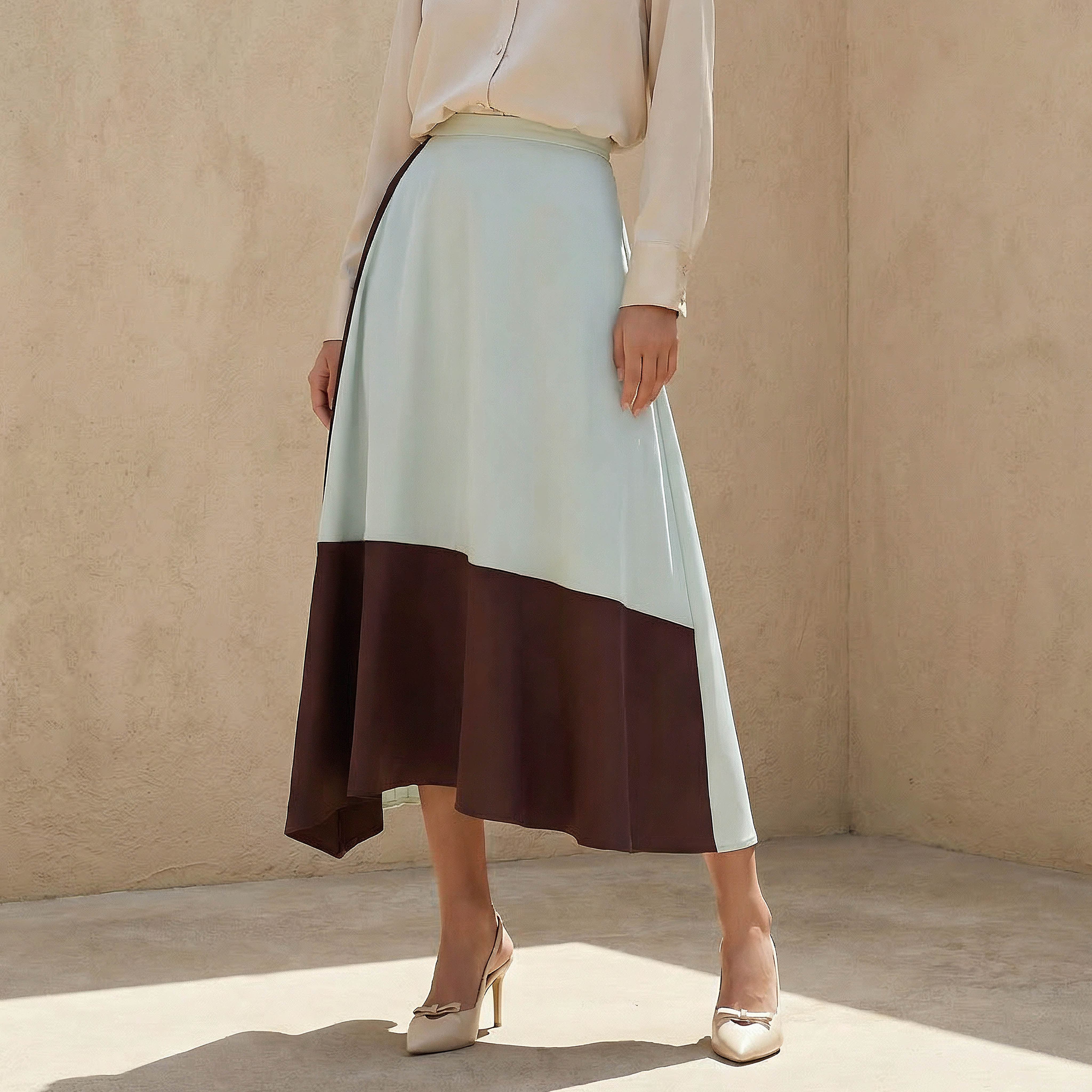 Midi Colourblock Flared A-line Skirt-women-clothing-bottoms-skirts-image-1