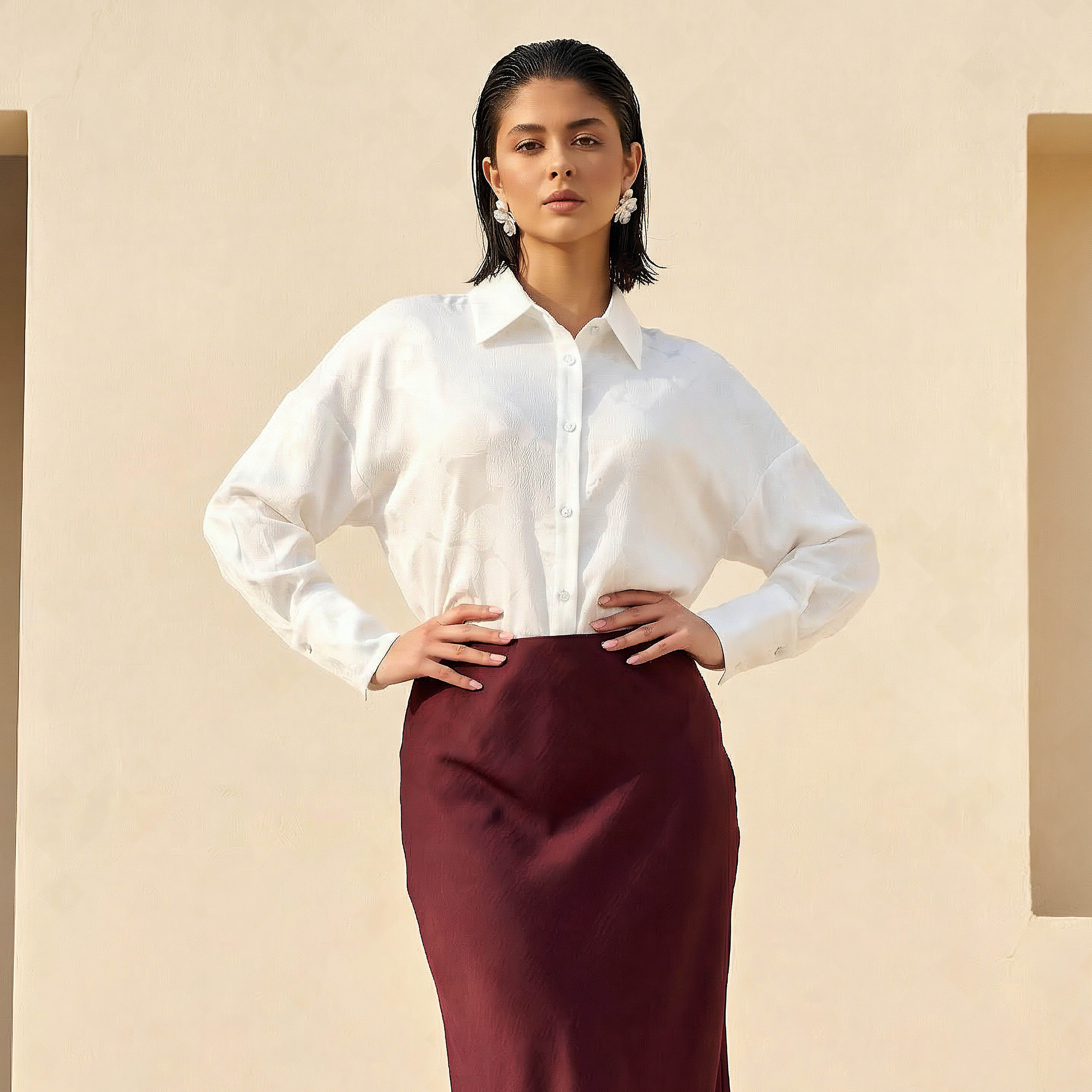 Regular Fit Shirt with Jacquard Texture-women-clothing-shirtsandblouses-shirts-image-1