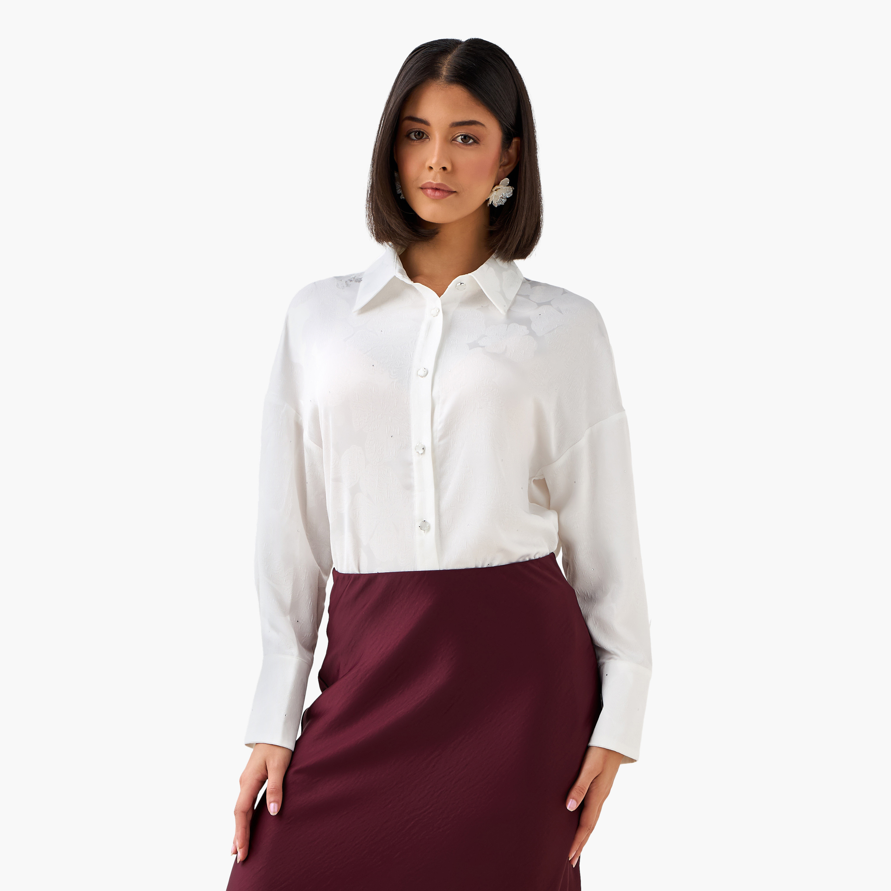Regular Fit Shirt with Jacquard Texture-women-clothing-shirtsandblouses-shirts-image-2