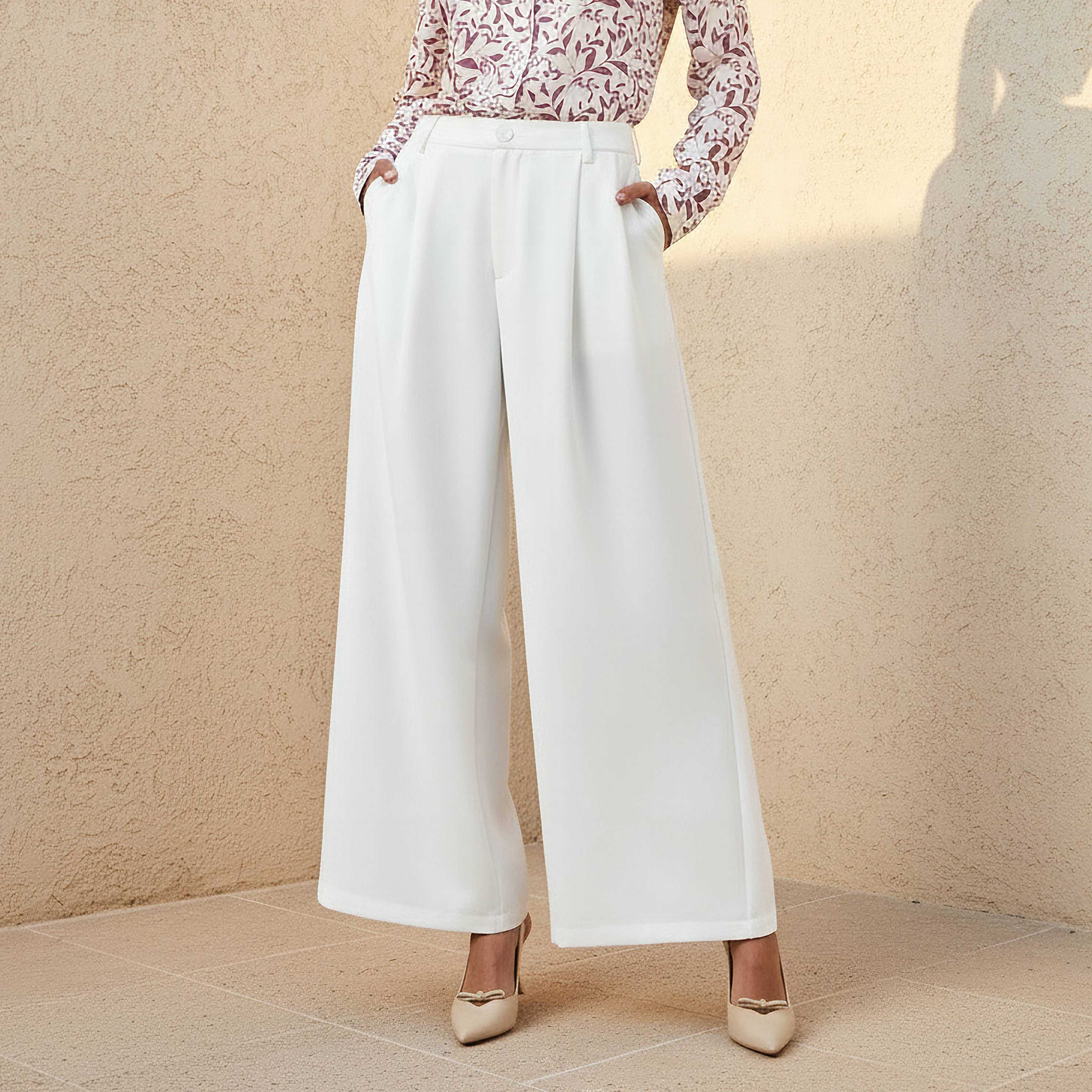 Flared Pants with Pleated Design-women-clothing-bottoms-trousers-image-1