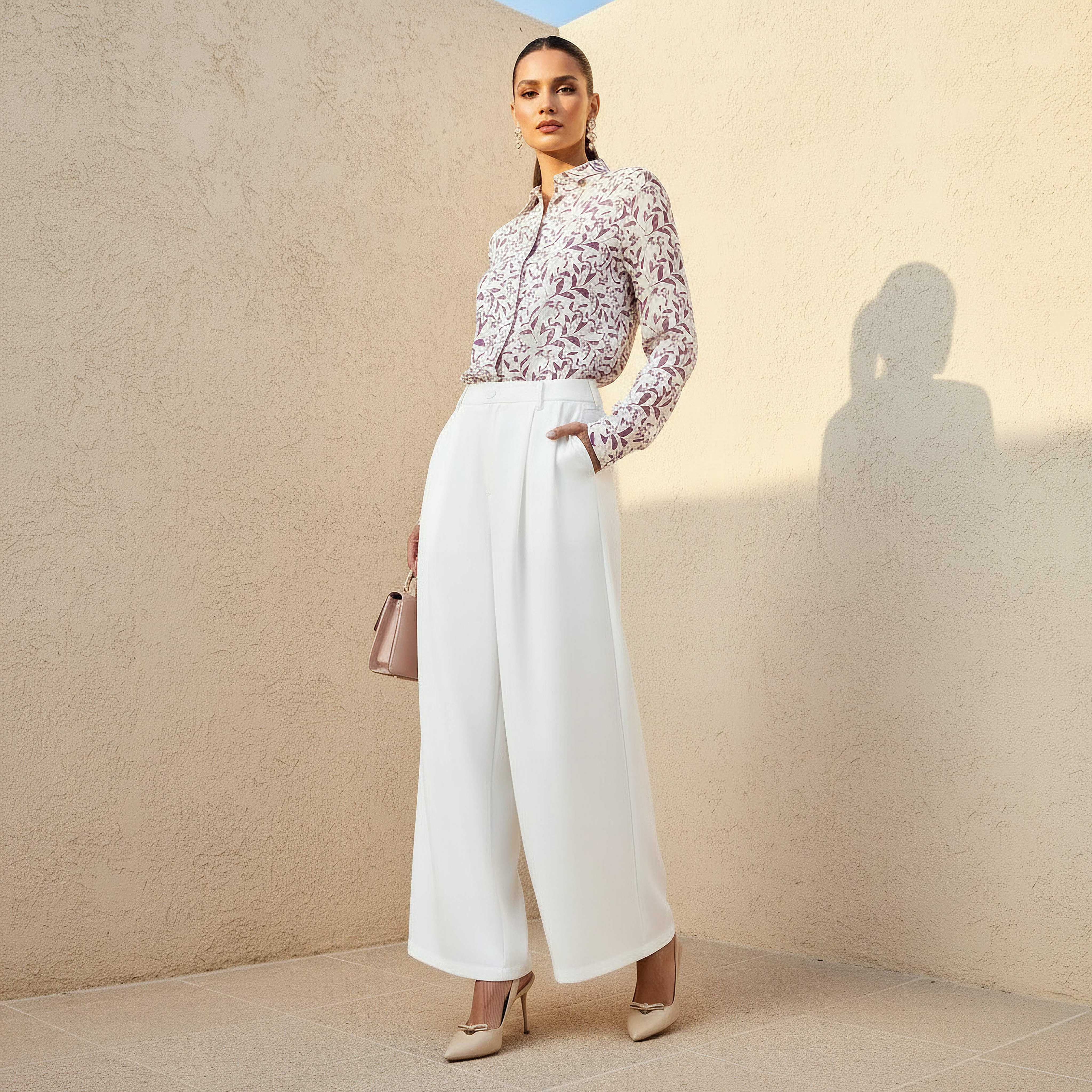 Flared Pants with Pleated Design-women-clothing-bottoms-trousers-image-2