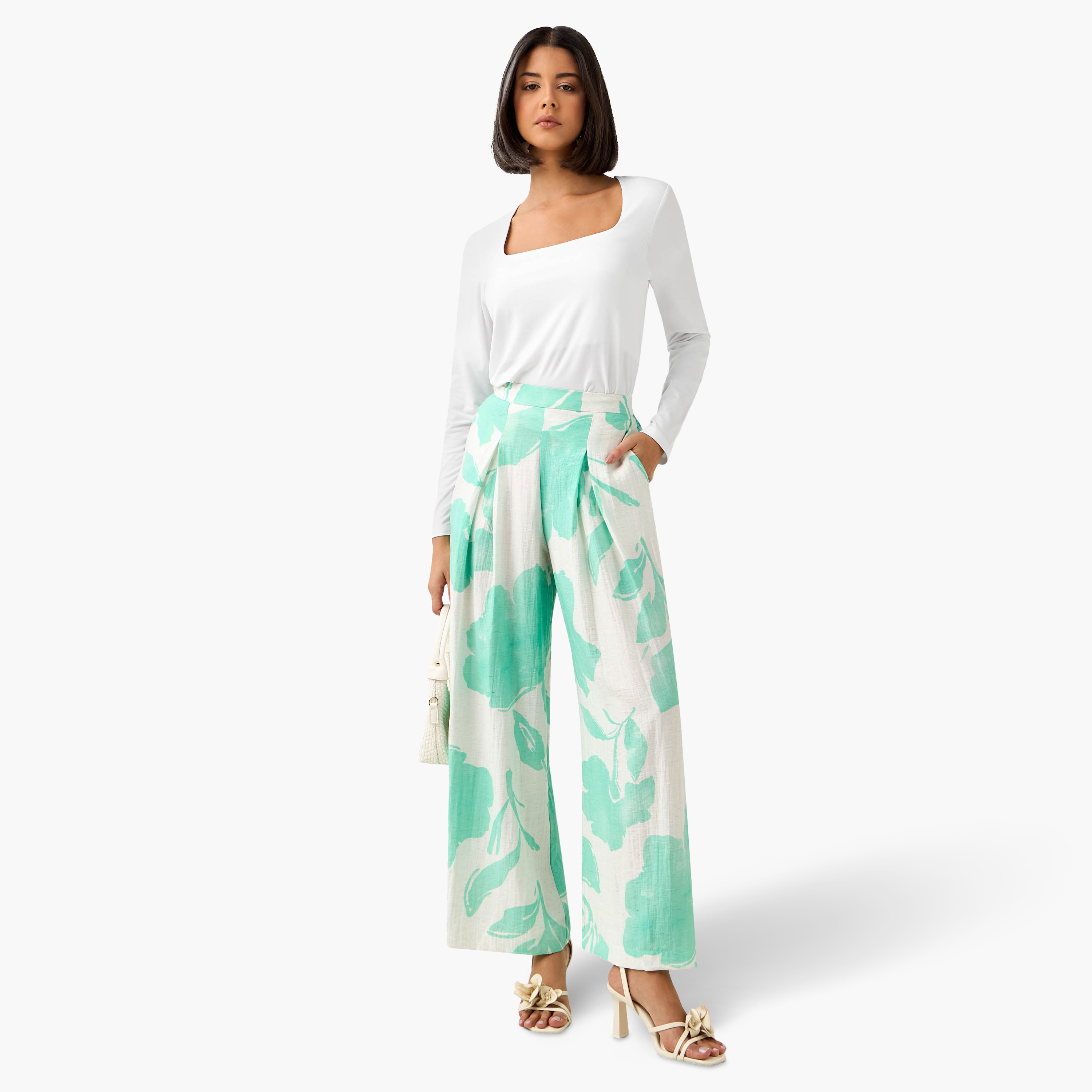 Wide Leg Floral Print Pleated Pants-women-clothing-bottoms-trousers-image-5