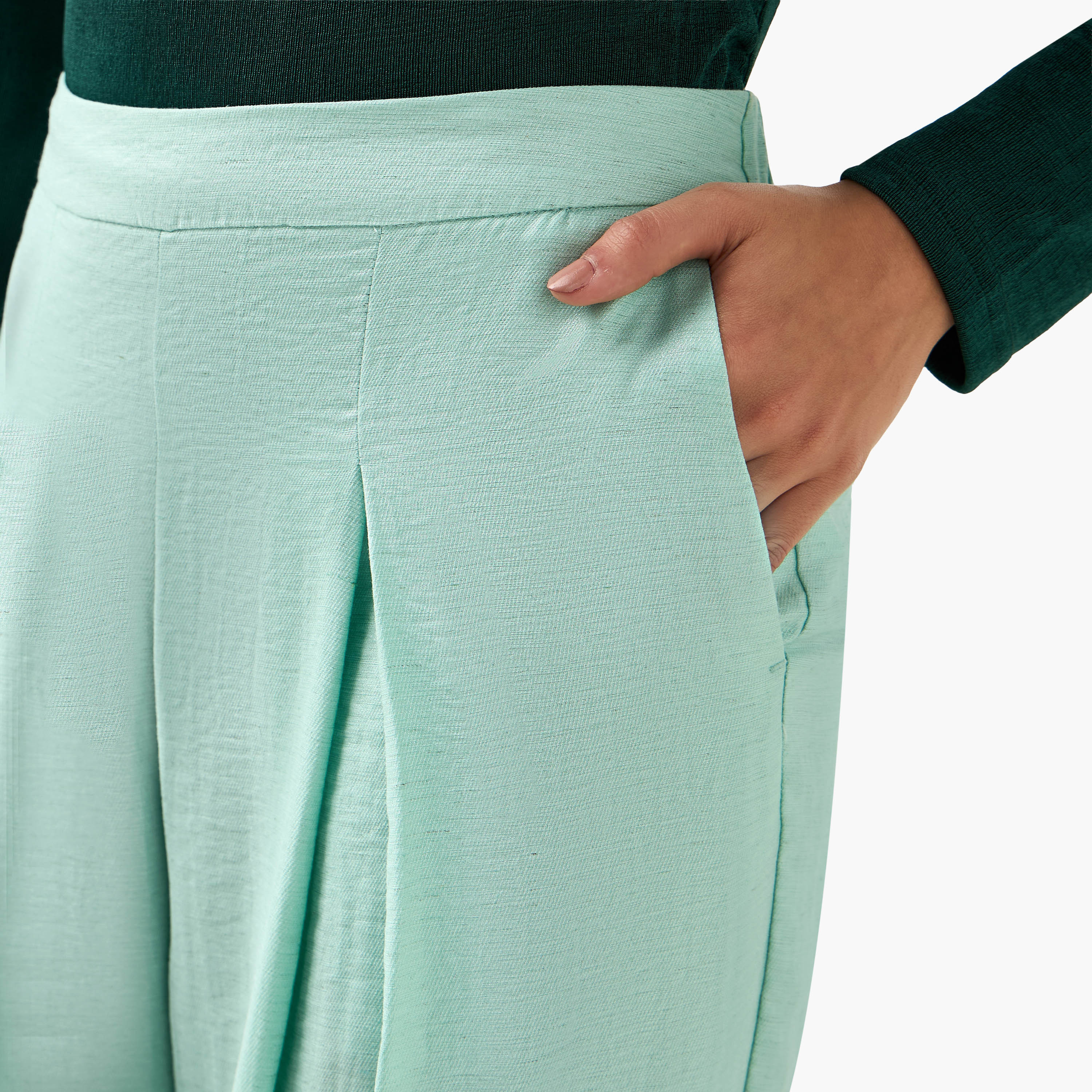 Wide Leg Solid Pleated Pants-women-clothing-bottoms-trousers-image-4