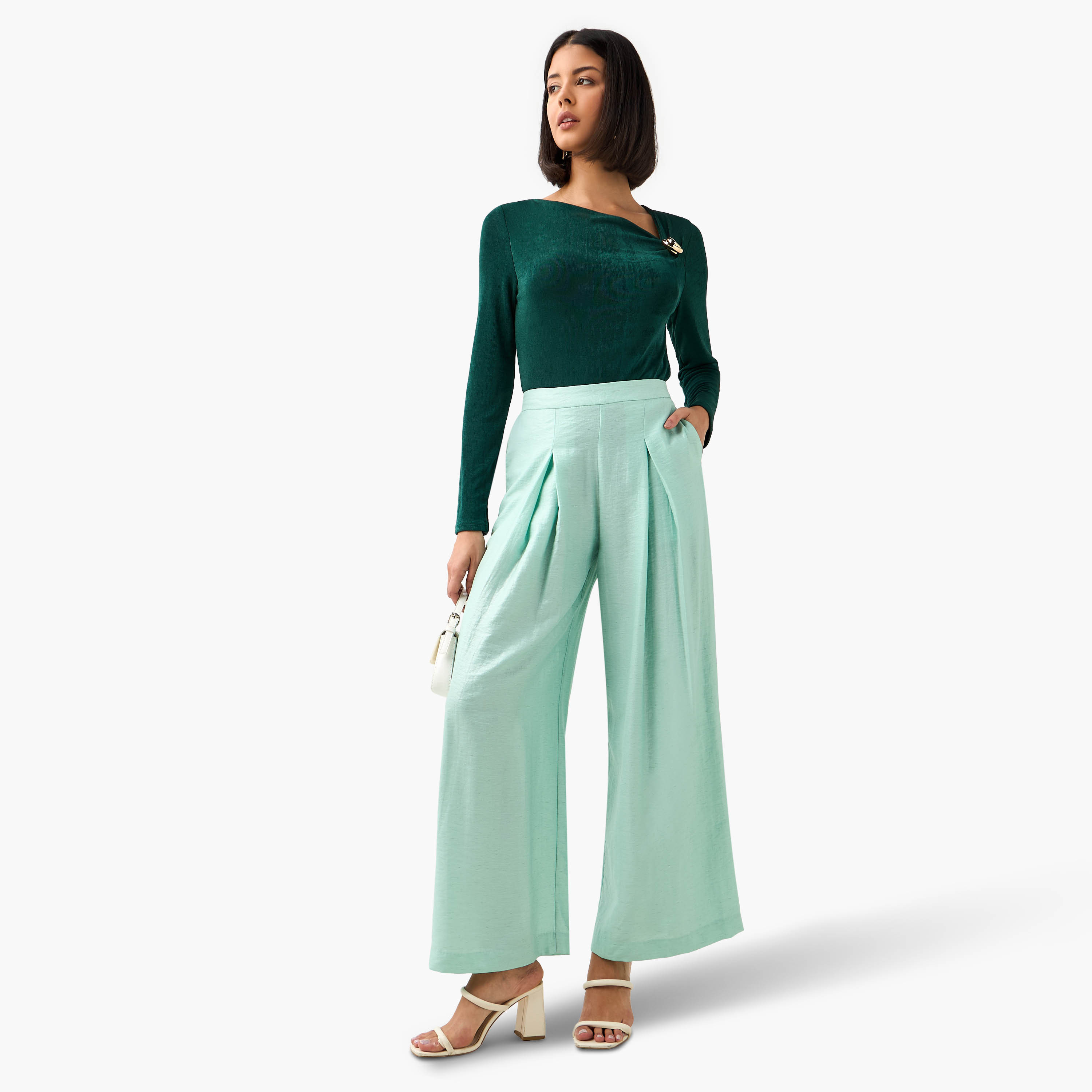 Wide Leg Solid Pleated Pants-women-clothing-bottoms-trousers-image-6