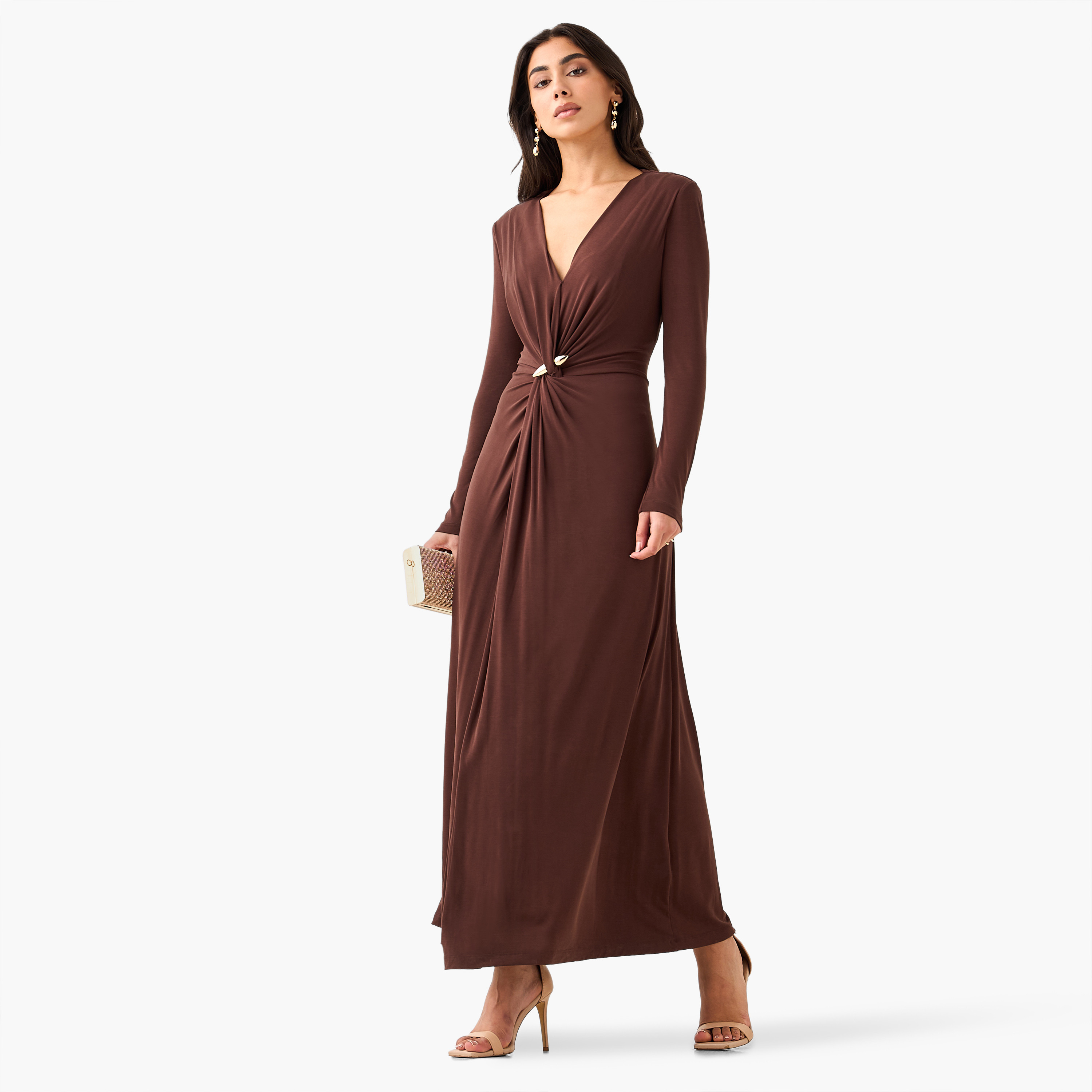Maxi Dress with Twisted Knot Detail and V-neck-women-clothing-dresses-image-3