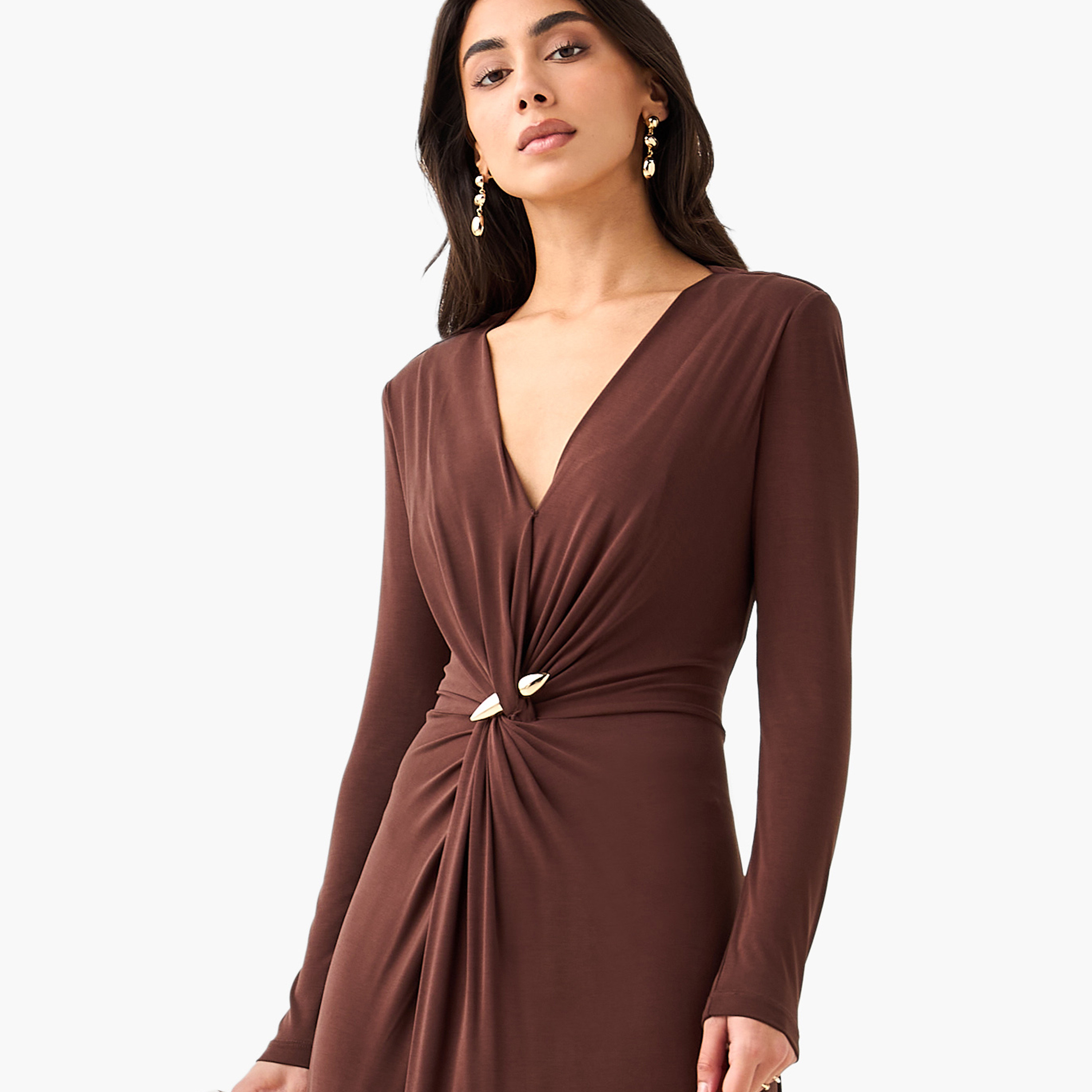 Maxi Dress with Twisted Knot Detail and V-neck-women-clothing-dresses-image-5